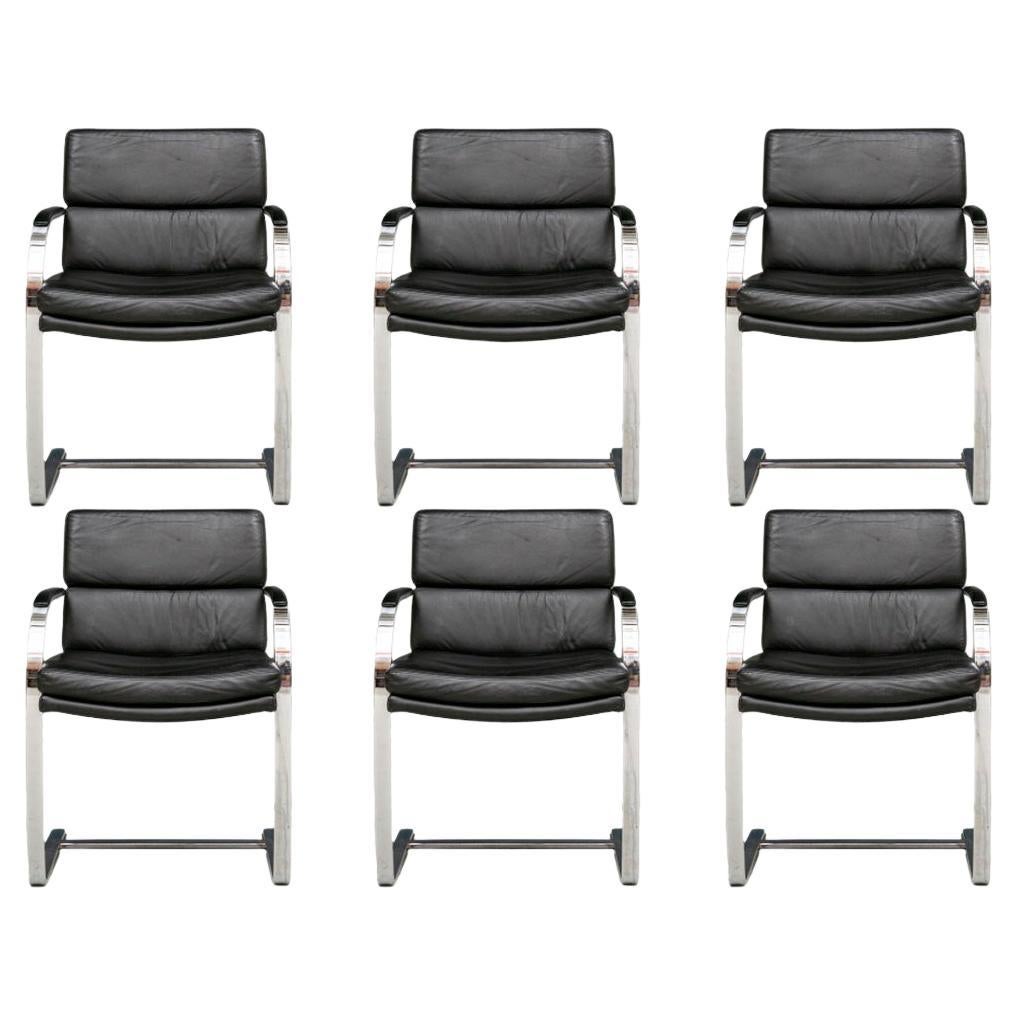 Set of Six Black Faux Leather Mid-Century Style Chrome Chairs by Preview 