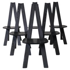Set of Six Black French Pierre Chapo Midcentury Dining Chairs