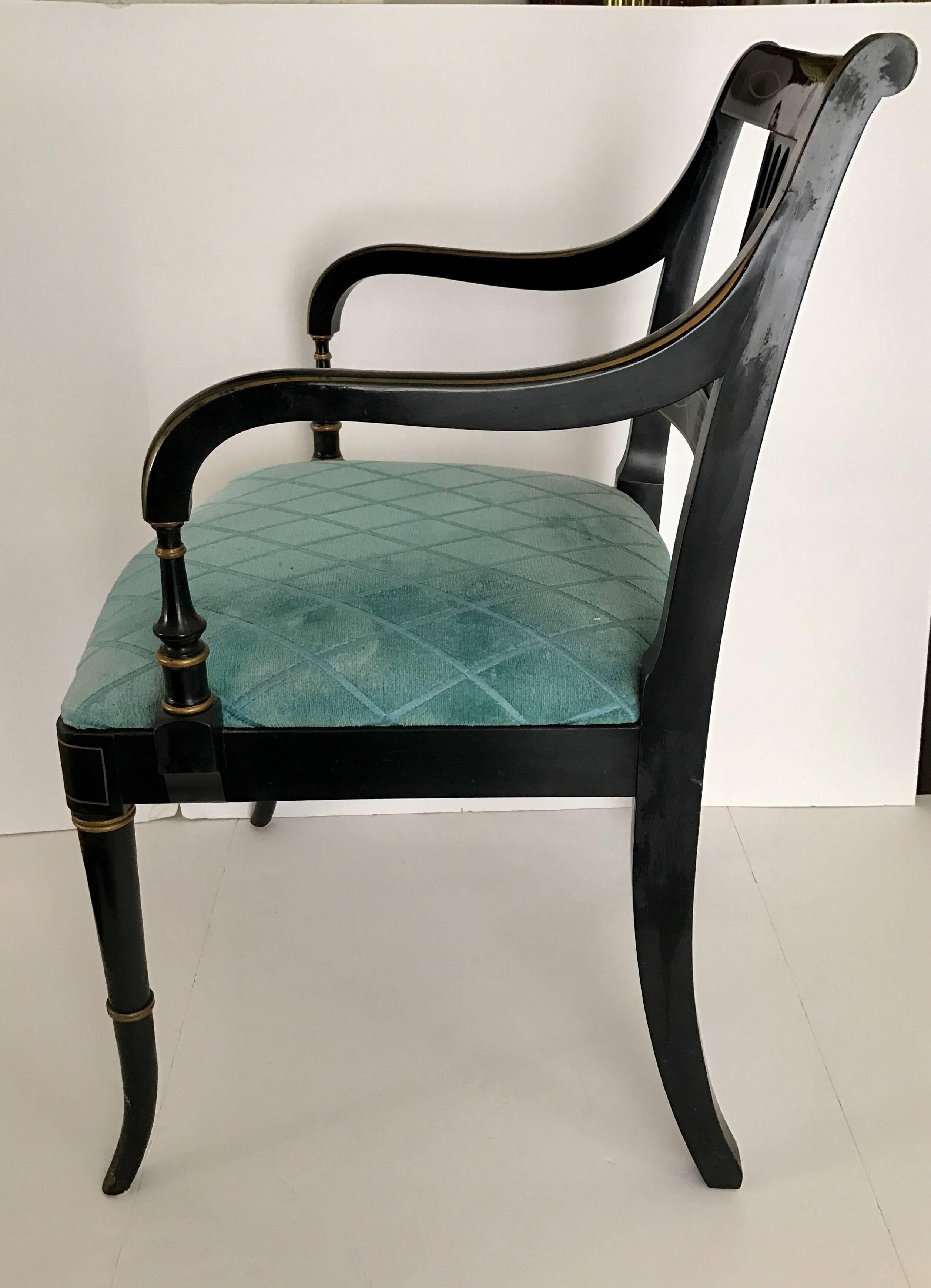 Mid-20th Century Set of Six Black Japanned Chinoiserie Dining Chairs