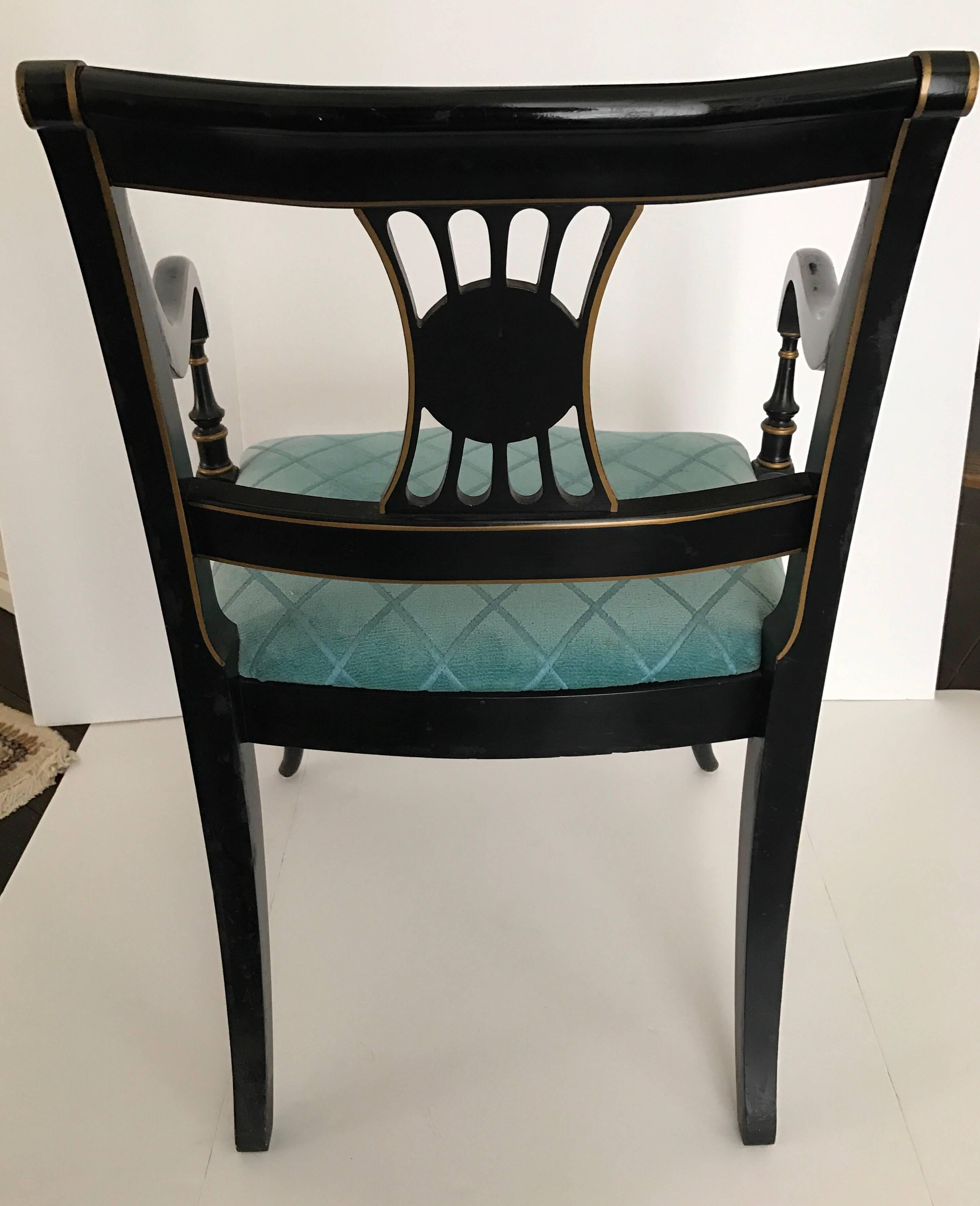 Wood Set of Six Black Japanned Chinoiserie Dining Chairs