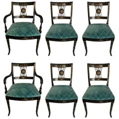 Used Set of Six Black Japanned Chinoiserie Dining Chairs