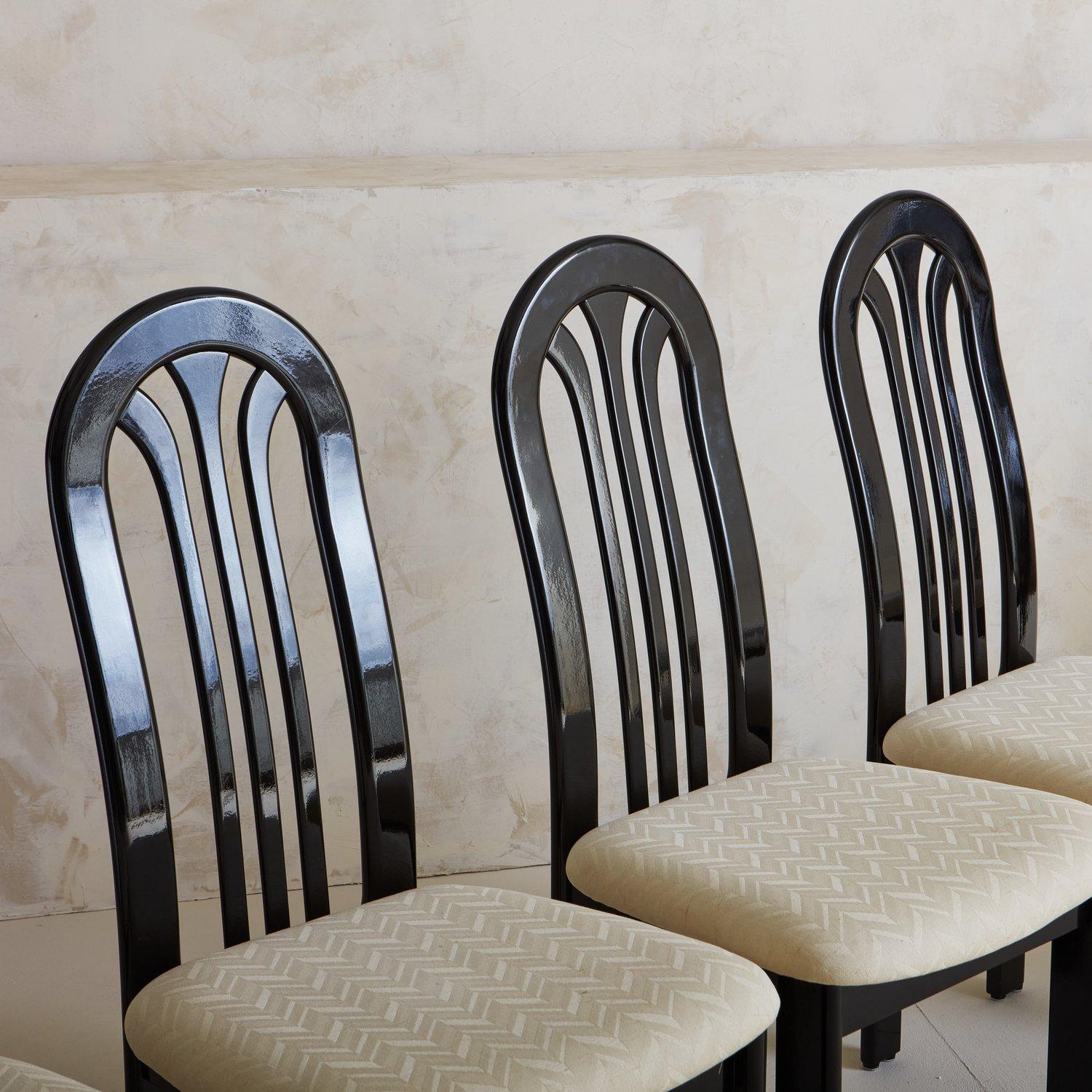 Set of Six Black Lacquered Dining Chairs by Lübke for Roche Bobois, 1980s In Good Condition In Chicago, IL