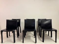 Set of Six Black Leather Cab 412 Dining Chairs by Mario Bellini for Cassina