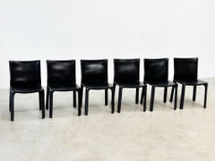 Set of six black leather CAB chairs by Mario Bellini For Cassina, Italy 1970s