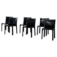 Set of six black leather CAB chairs by Mario Bellini For Cassina, Italy 1970s