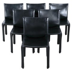 Set of Six Black Leather Dining Chairs by Mario Bellini Cassina Cab 412