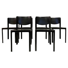 Set of Six Black Leather Dining Chairs by Matteo Grassi