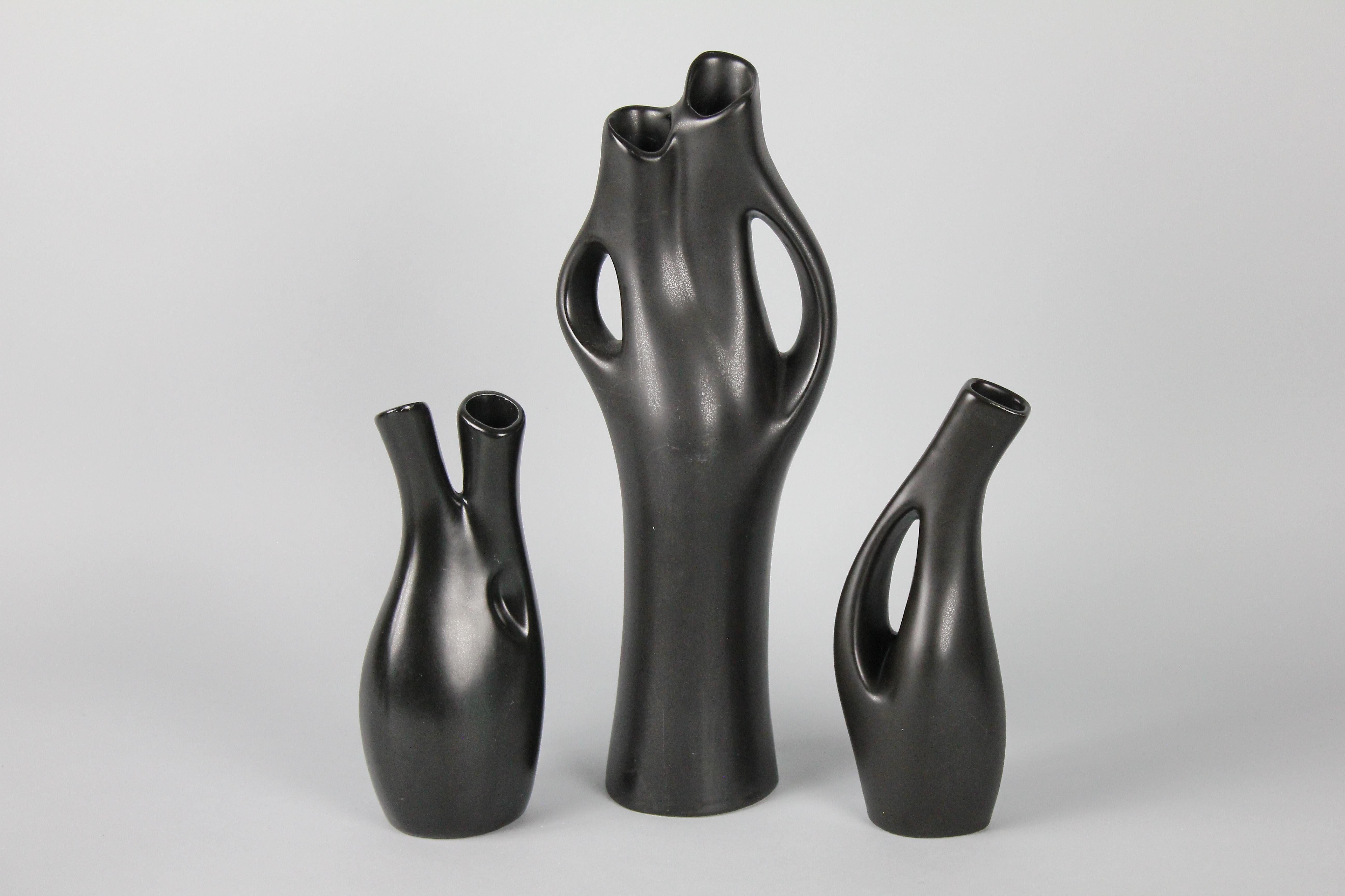 Set of Six Black Mangania Vases Lillemor Mannerheim Sweden Mid Century Modern For Sale 4