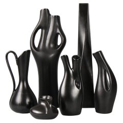 Set of Six Black Mangania Vases Lillemor Mannerheim Sweden Mid Century Modern