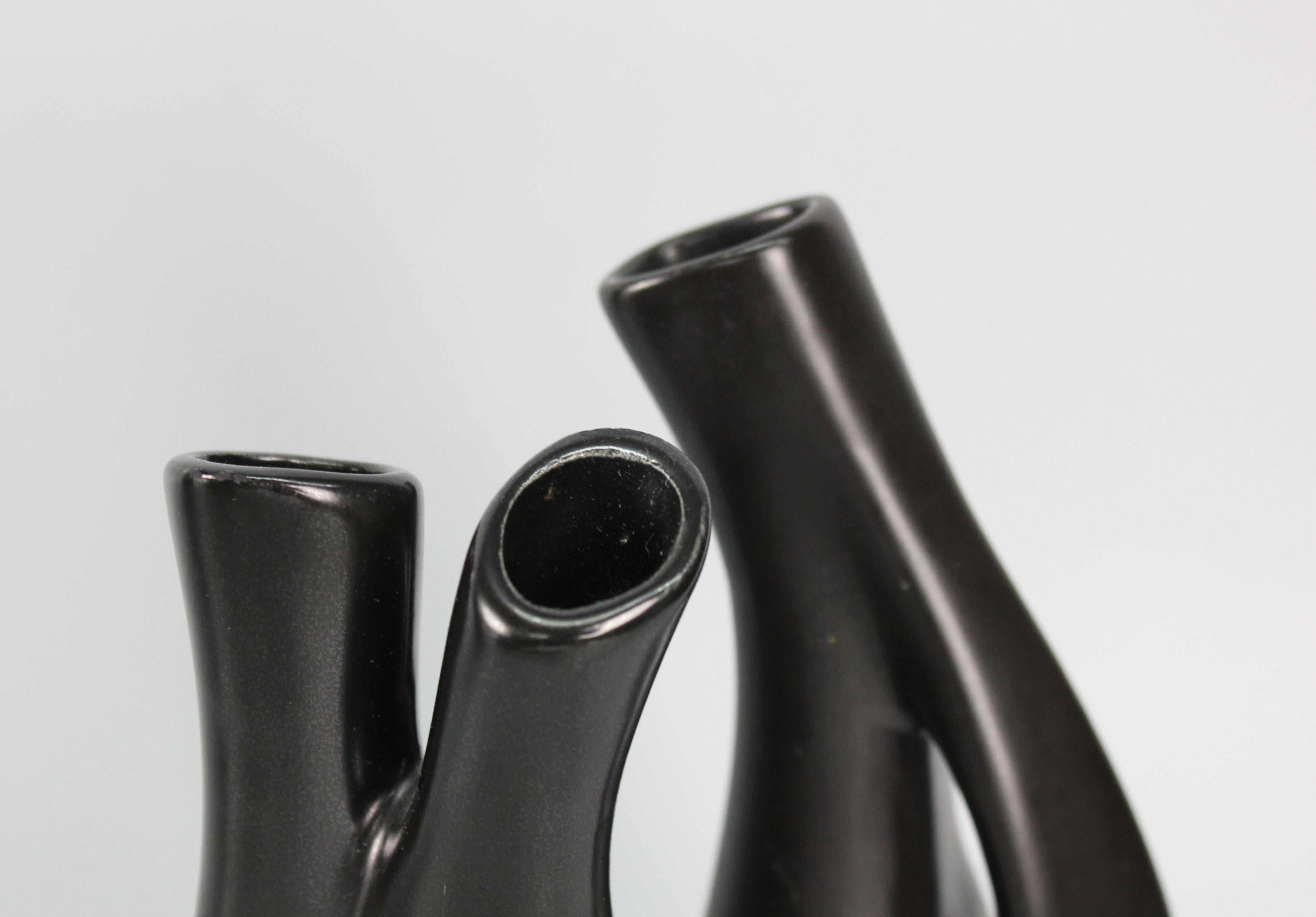 Ceramic Set of Six Black Mangania Vases Lillemor Mannerheim Sweden Mid Century Modern For Sale