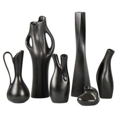 Vintage Set of Six Black Mangania Vases Lillemor Mannerheim Sweden Mid Century Modern