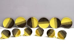 Set of Six Black, Olive Green and Yellow Cups by SIC Ceramiche Artistiche, 1970s