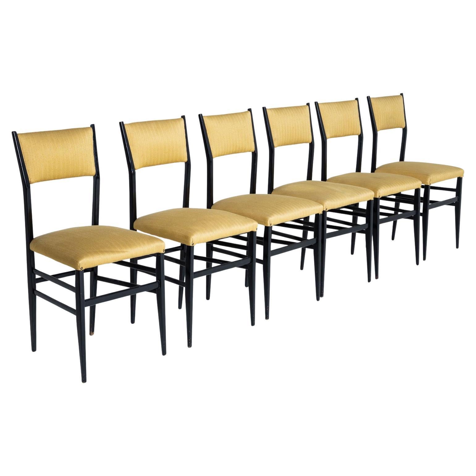 Set of six black Superleggera Chairs by Giò Ponti, Italy Mid-20th Century For Sale