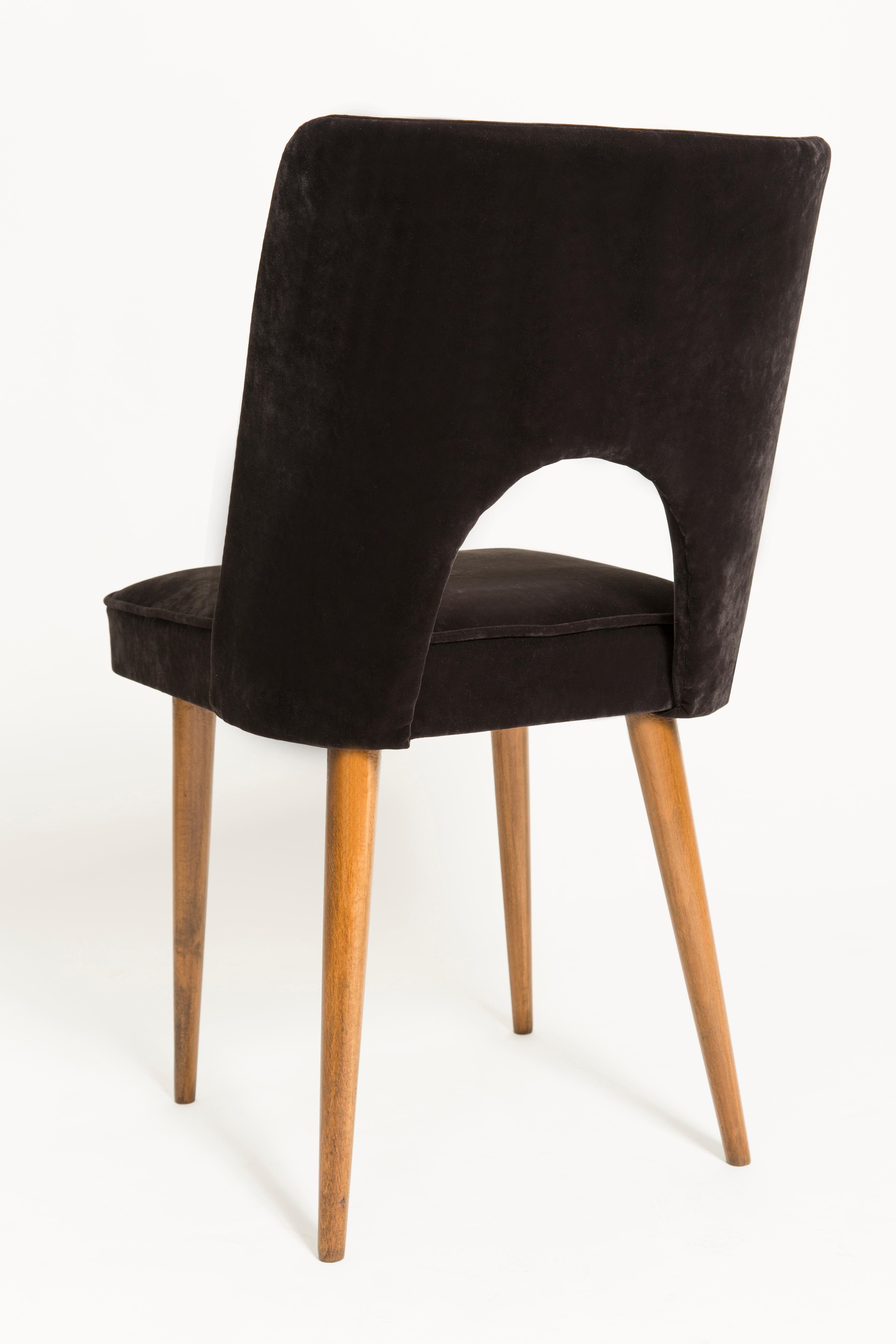 Hand-Crafted Set of Six Black Velvet 'Shell' Chairs, 1960s