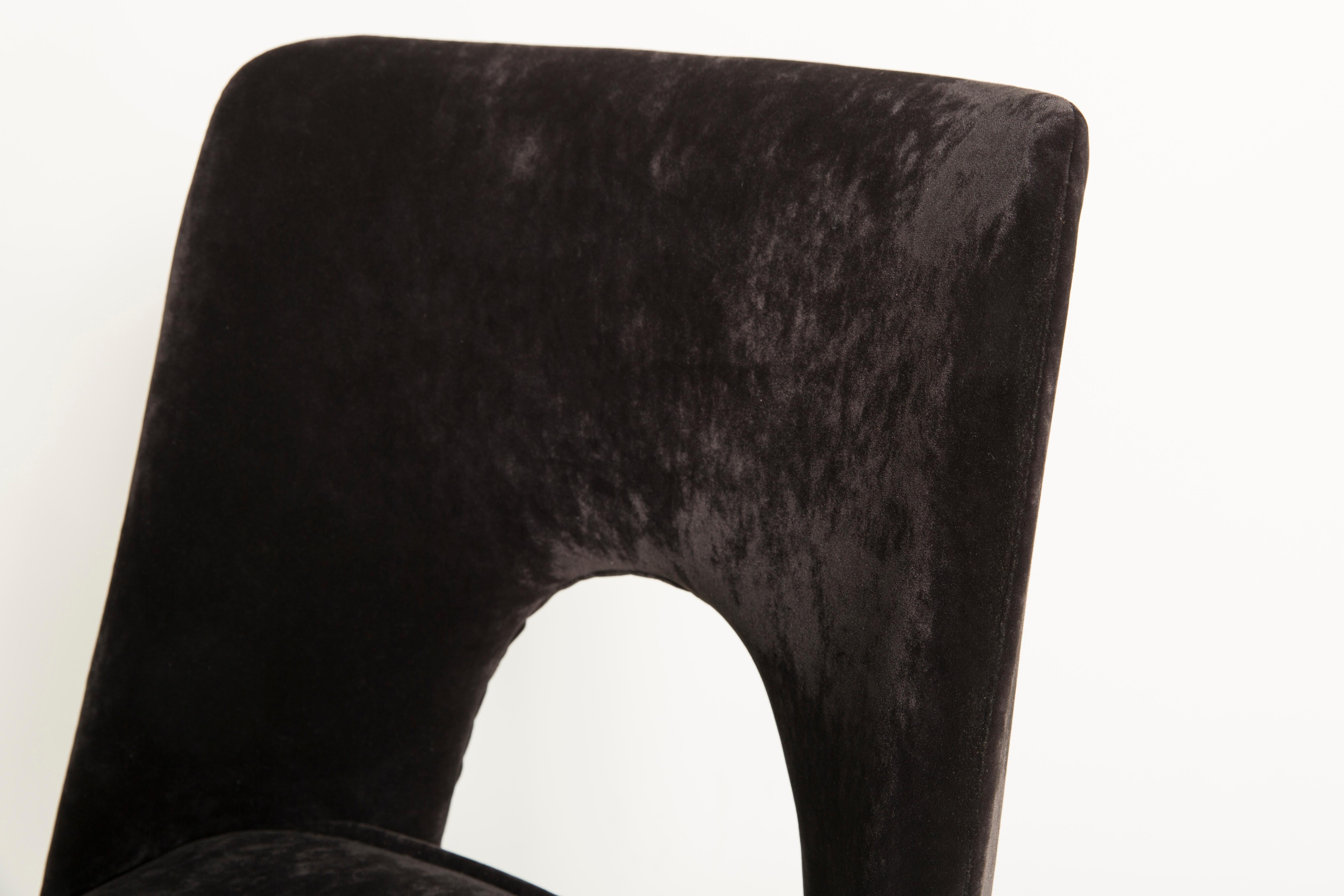 20th Century Set of Six Black Velvet 'Shell' Chairs, 1960s