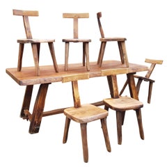 Set of Six Black Walnut Finnish Chairs and Table by Olavi Hänninen