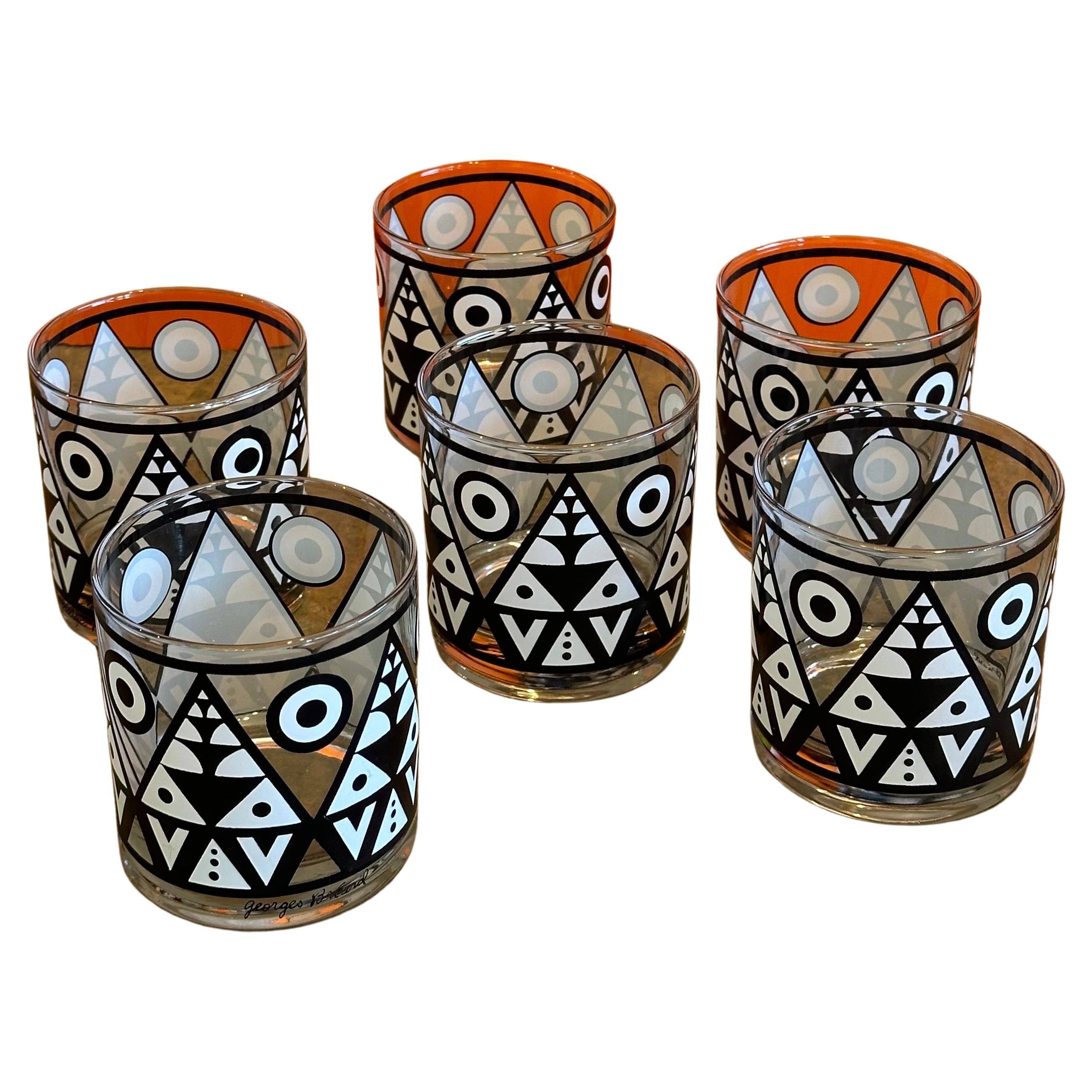 Set von sechs schwarz-weißen „Tiki“-Cocktailgläsern von Georges Briard im Angebot 5