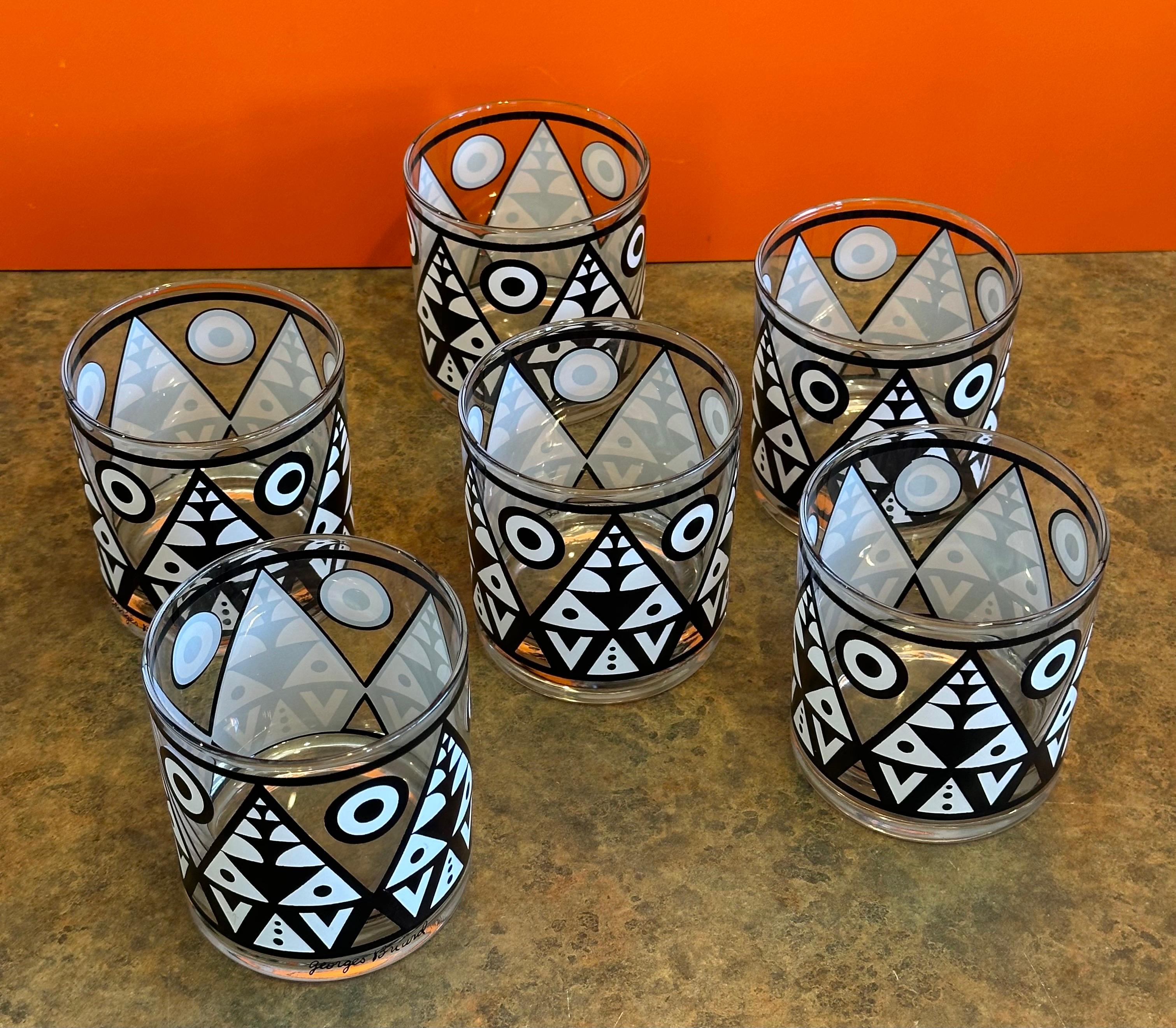 Set von sechs schwarz-weißen „Tiki“-Cocktailgläsern von Georges Briard im Zustand „Gut“ im Angebot in San Diego, CA