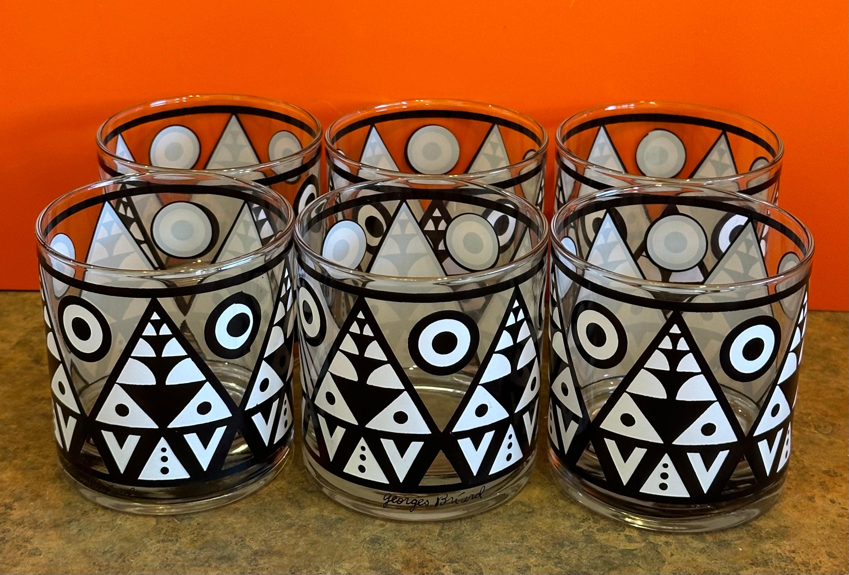 Set von sechs schwarz-weißen „Tiki“-Cocktailgläsern von Georges Briard (Glas) im Angebot
