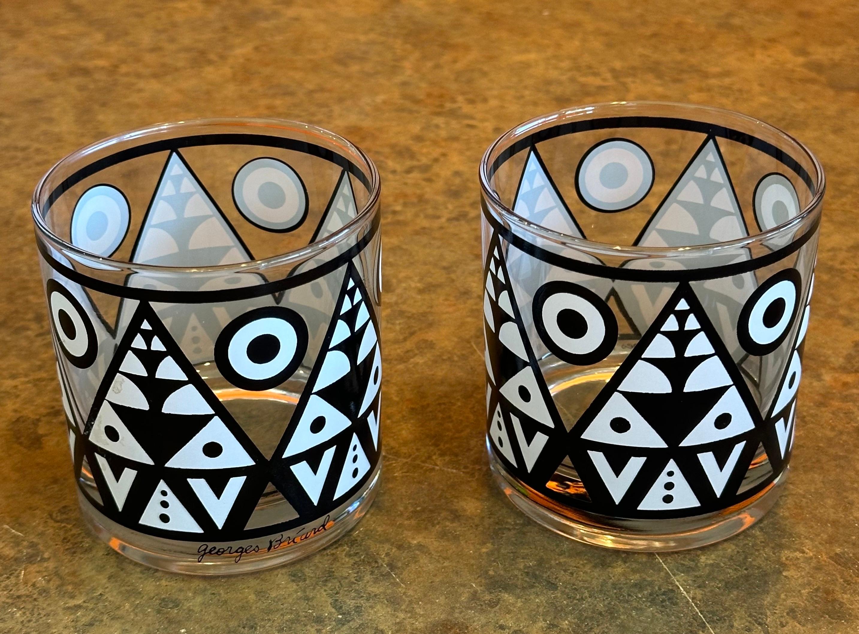 Set von sechs schwarz-weißen „Tiki“-Cocktailgläsern von Georges Briard im Angebot 1