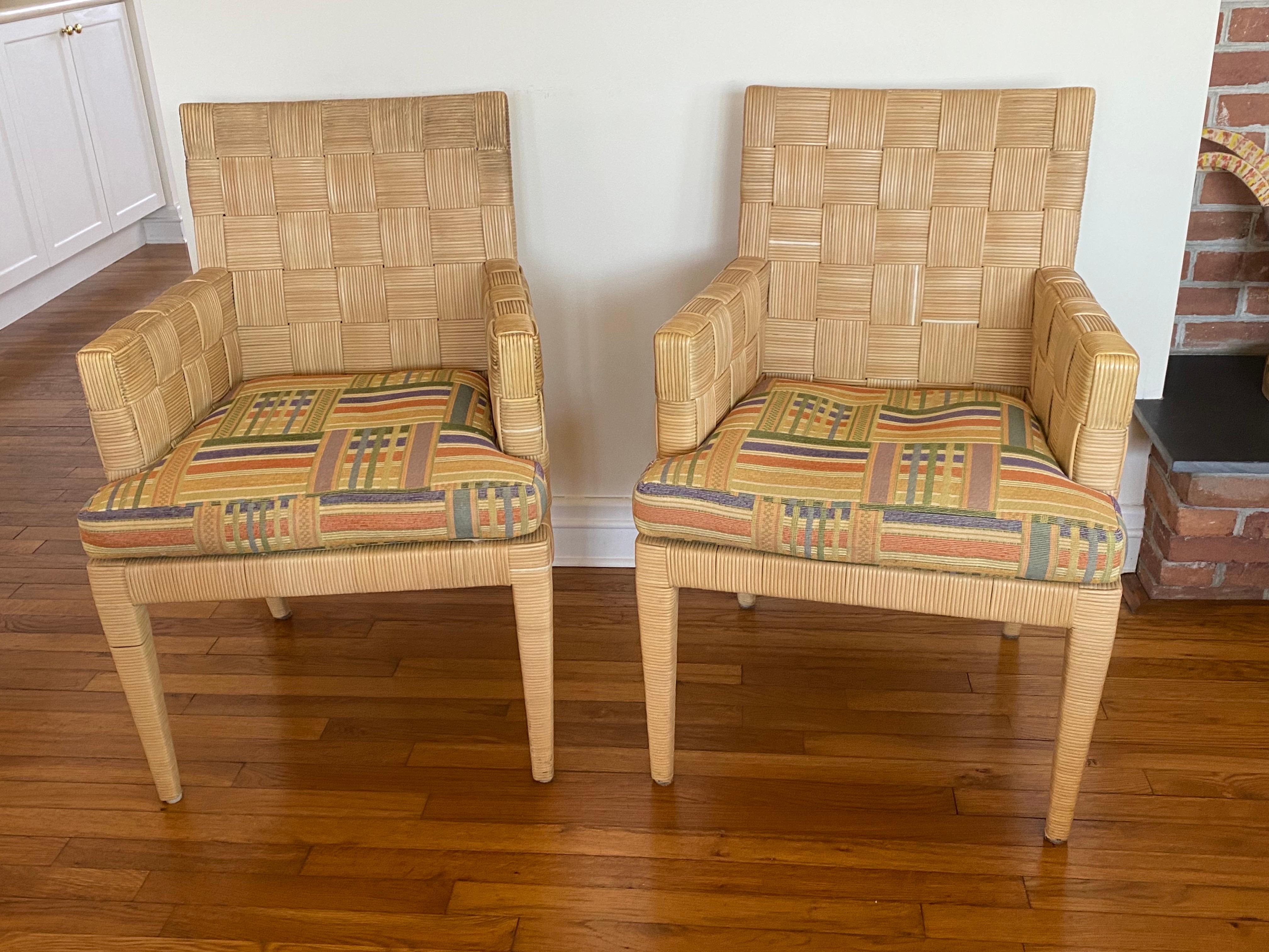 Fabric Set of Six Block Island Caned Dining Room Chairs by John Hutton for Donghia  For Sale