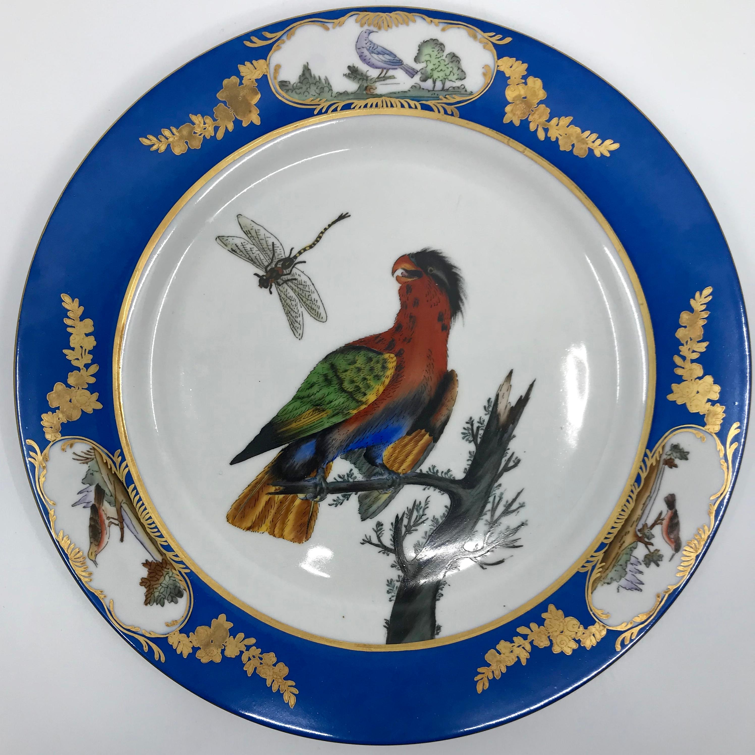 Porcelaine Ensemble de six assiettes oiseaux bleues et blanches en vente