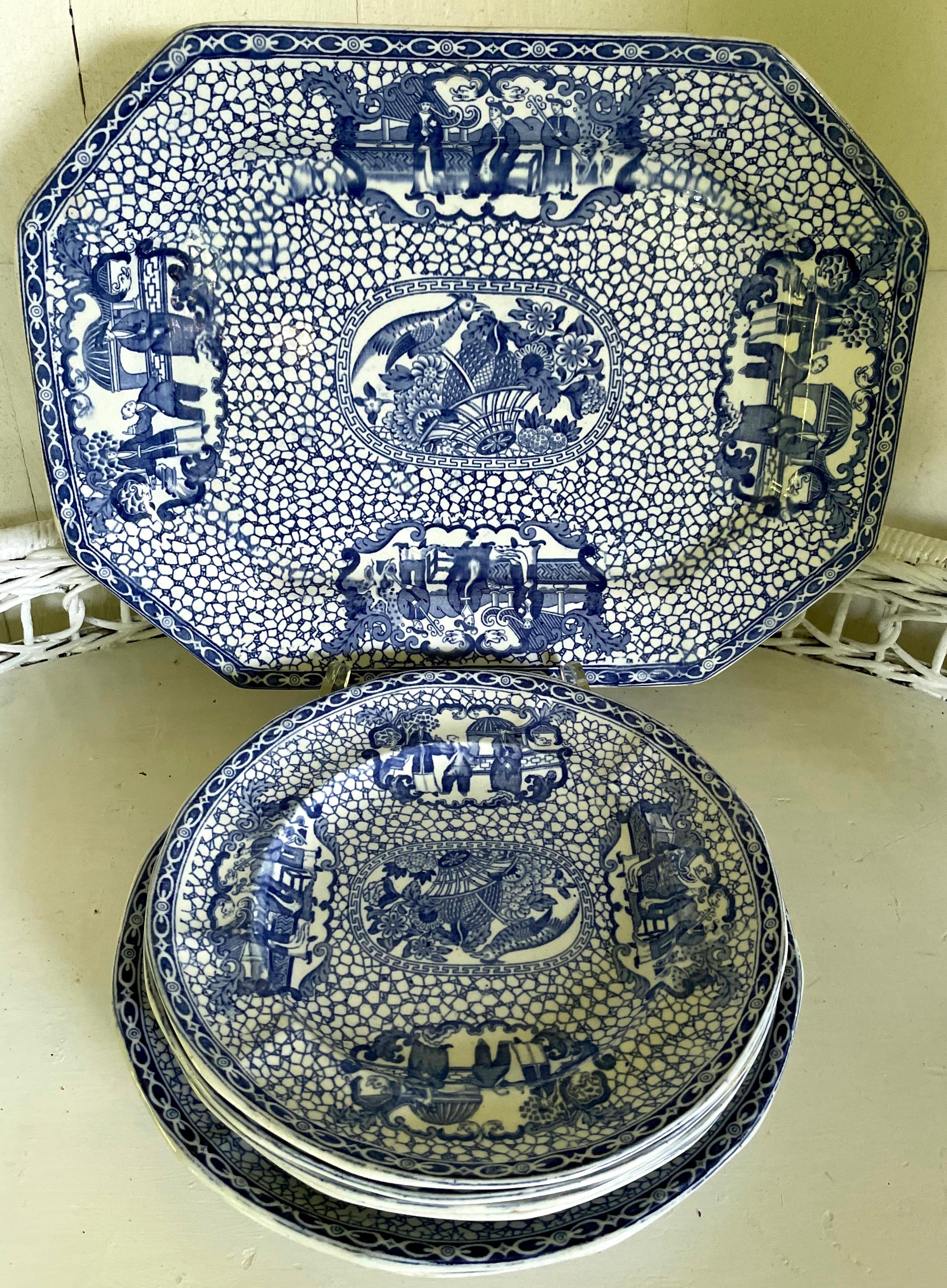 20th Century Set of Six Blue and White Chinese Bird Plates
