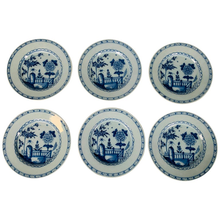 Dutch Tableware Set of Six Blue and White Dutch Delft Dishes Made by
