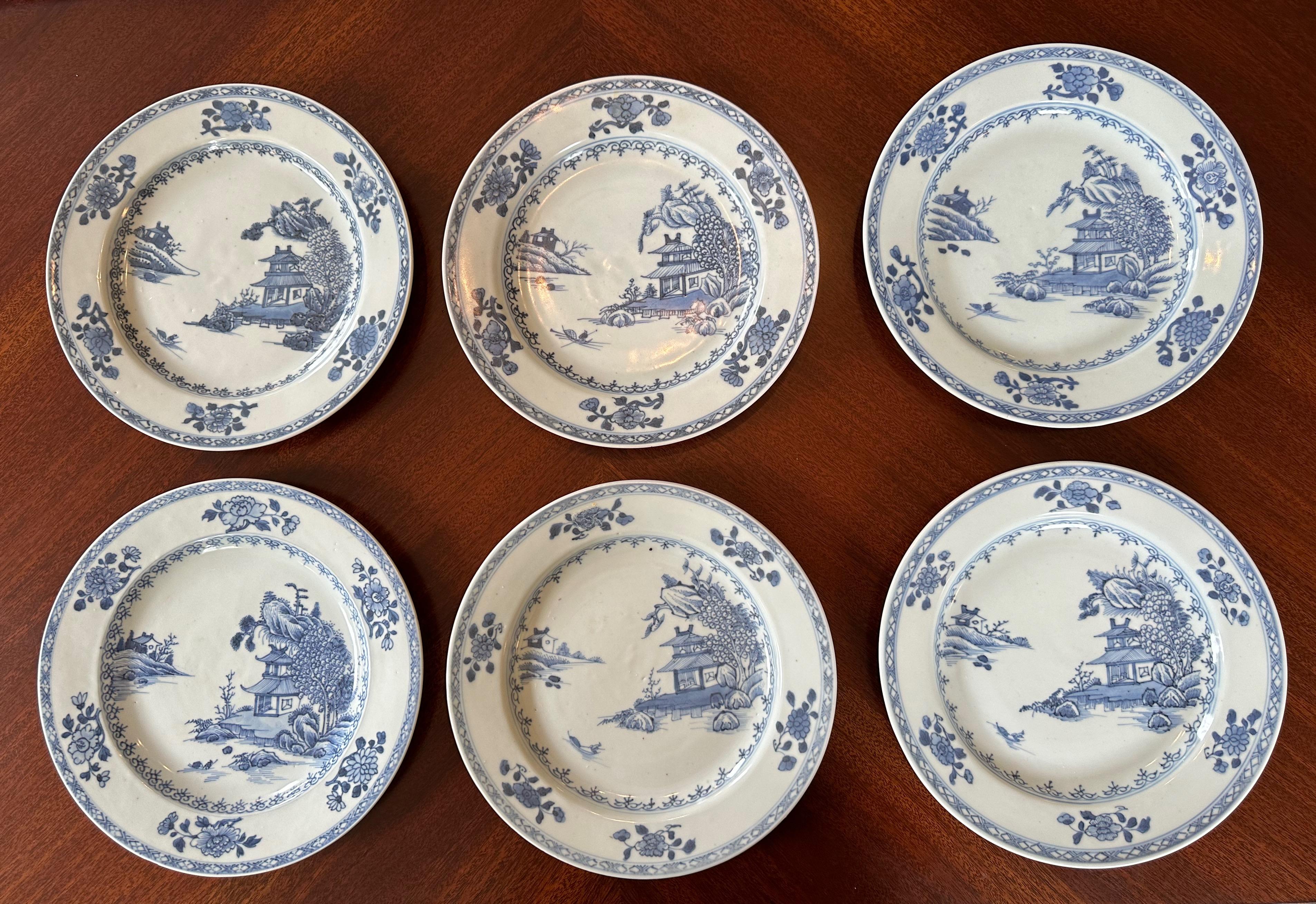 Set of Six Blue and White Plates from the Nanking Cargo Shipwreck For Sale 4