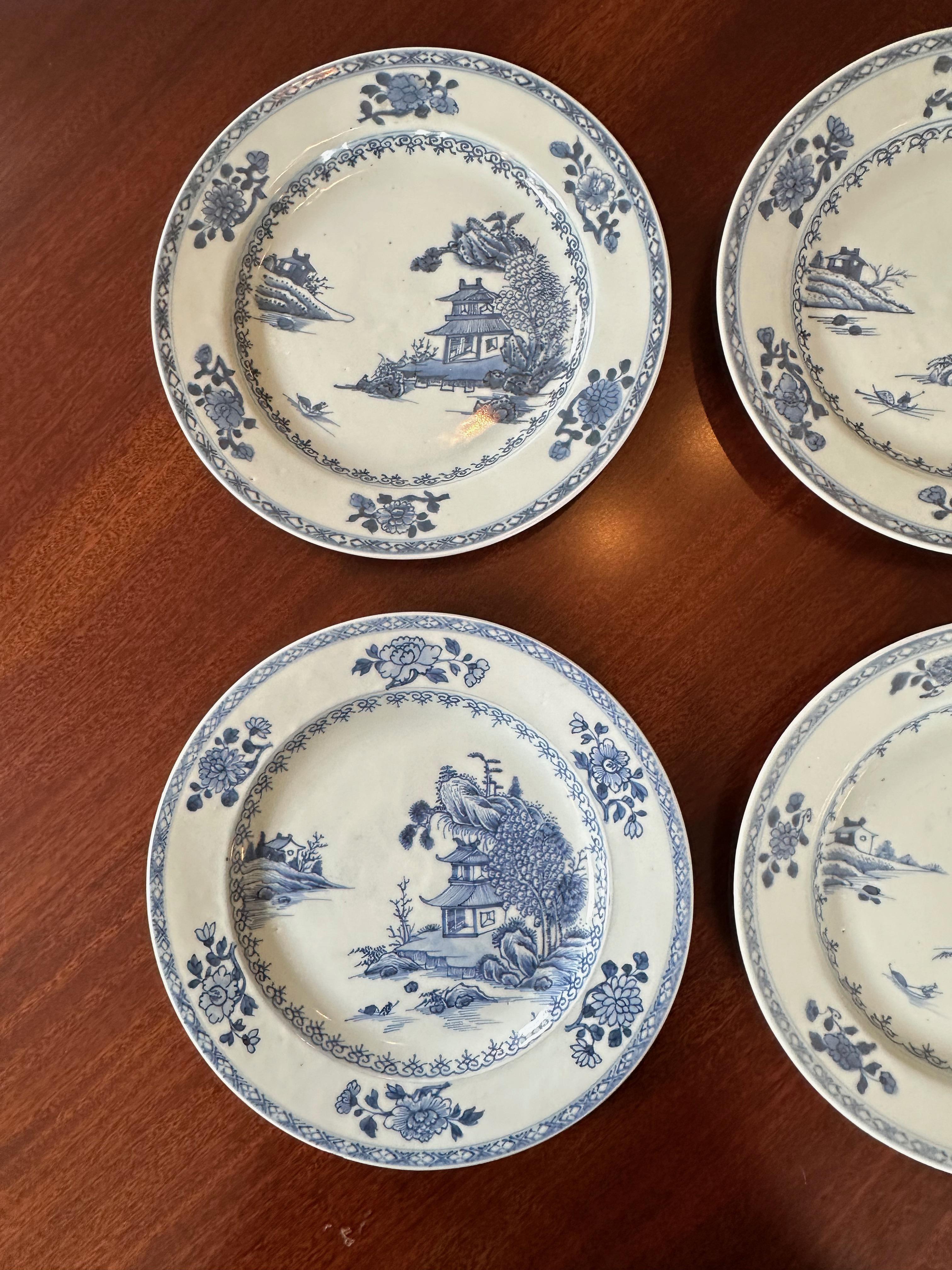 Hand-Painted Set of Six Blue and White Plates from the Nanking Cargo Shipwreck For Sale