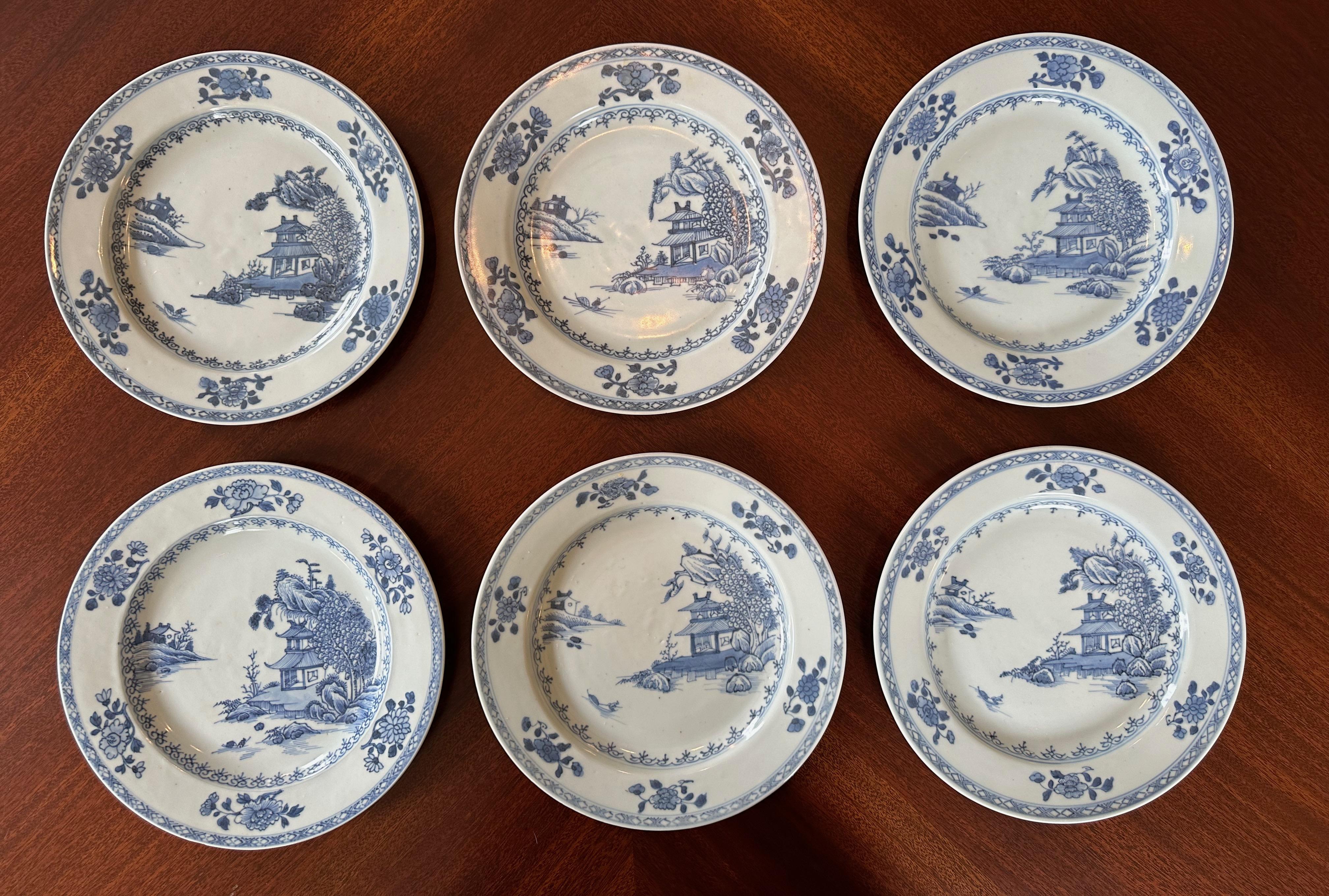 Set of Six Blue and White Plates from the Nanking Cargo Shipwreck In Good Condition For Sale In Atlanta, GA