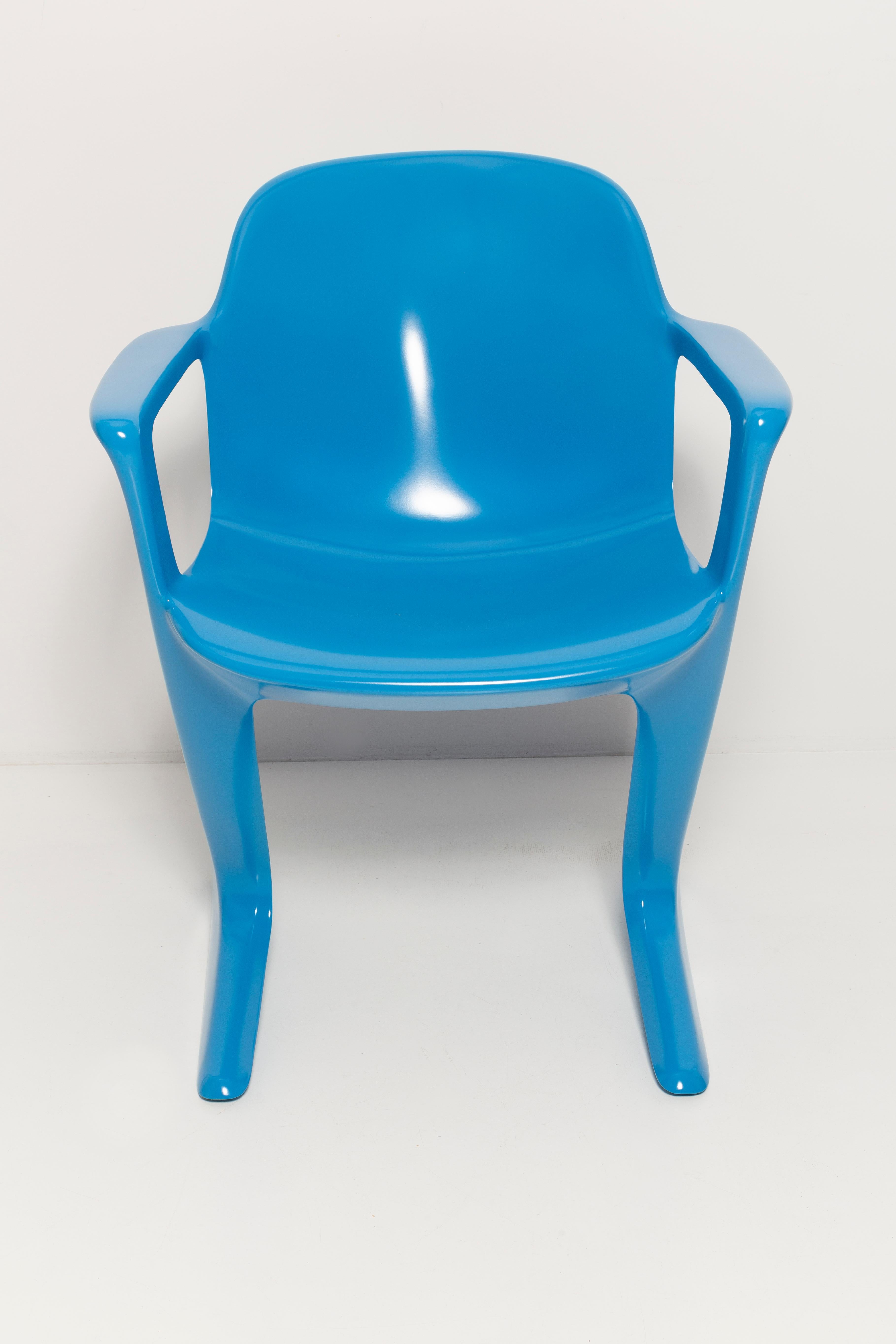 Lacquered Set of Six Blue Kangaroo Chairs Designed by Ernst Moeckl, Germany, 1960s For Sale