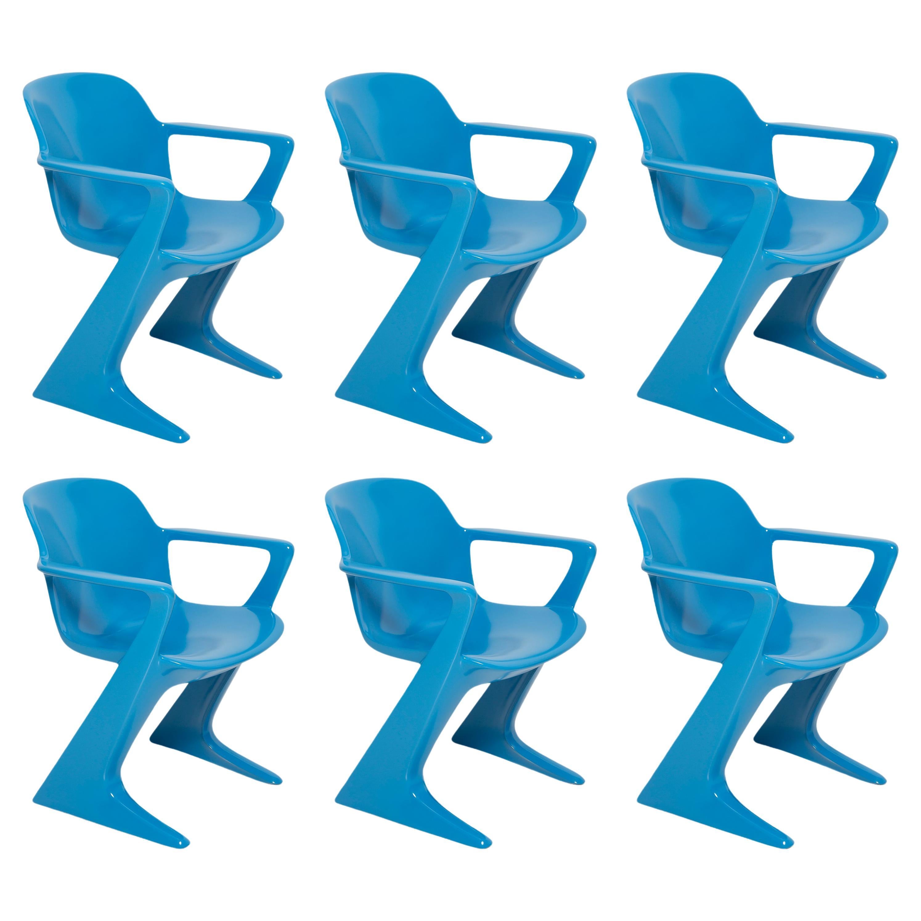 Satz von sechs blauen Kangaroo-Stühlen, entworfen von Ernst Moeckl, Deutschland, 1960er Jahre