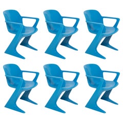 Set of Six Blue Kangaroo Chairs Designed by Ernst Moeckl, Germany, 1960s