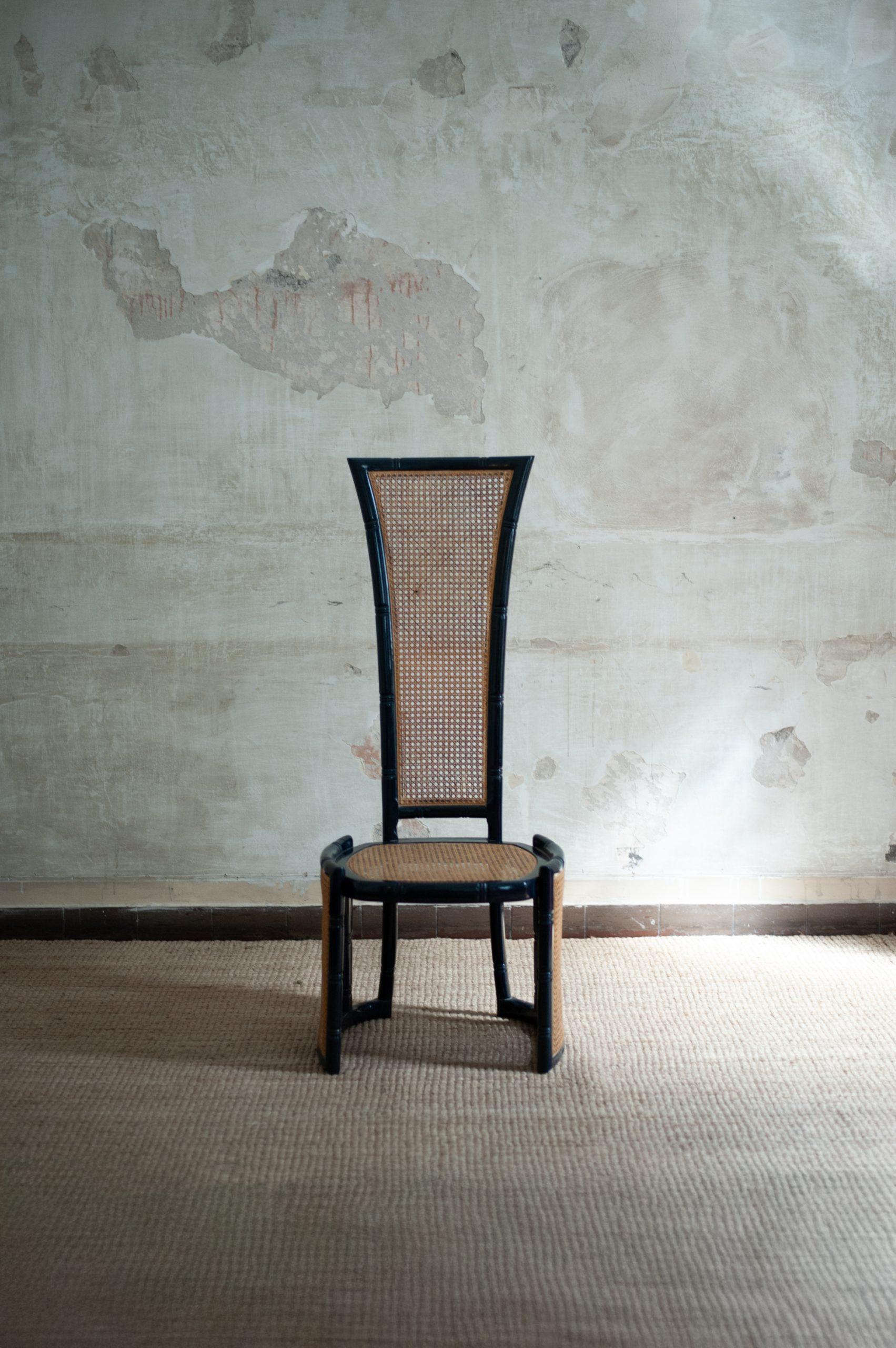 Ensemble de six chaises en bois laqué bleu et paille de Vienne par Marzio Cecchi - années 1970 Bon état - En vente à Roma, RM