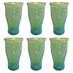 Vintage Set of Six Blue Opaline Glass Tumblers