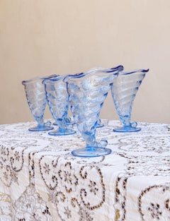Lot de six bols à gelato en coquillage bleu