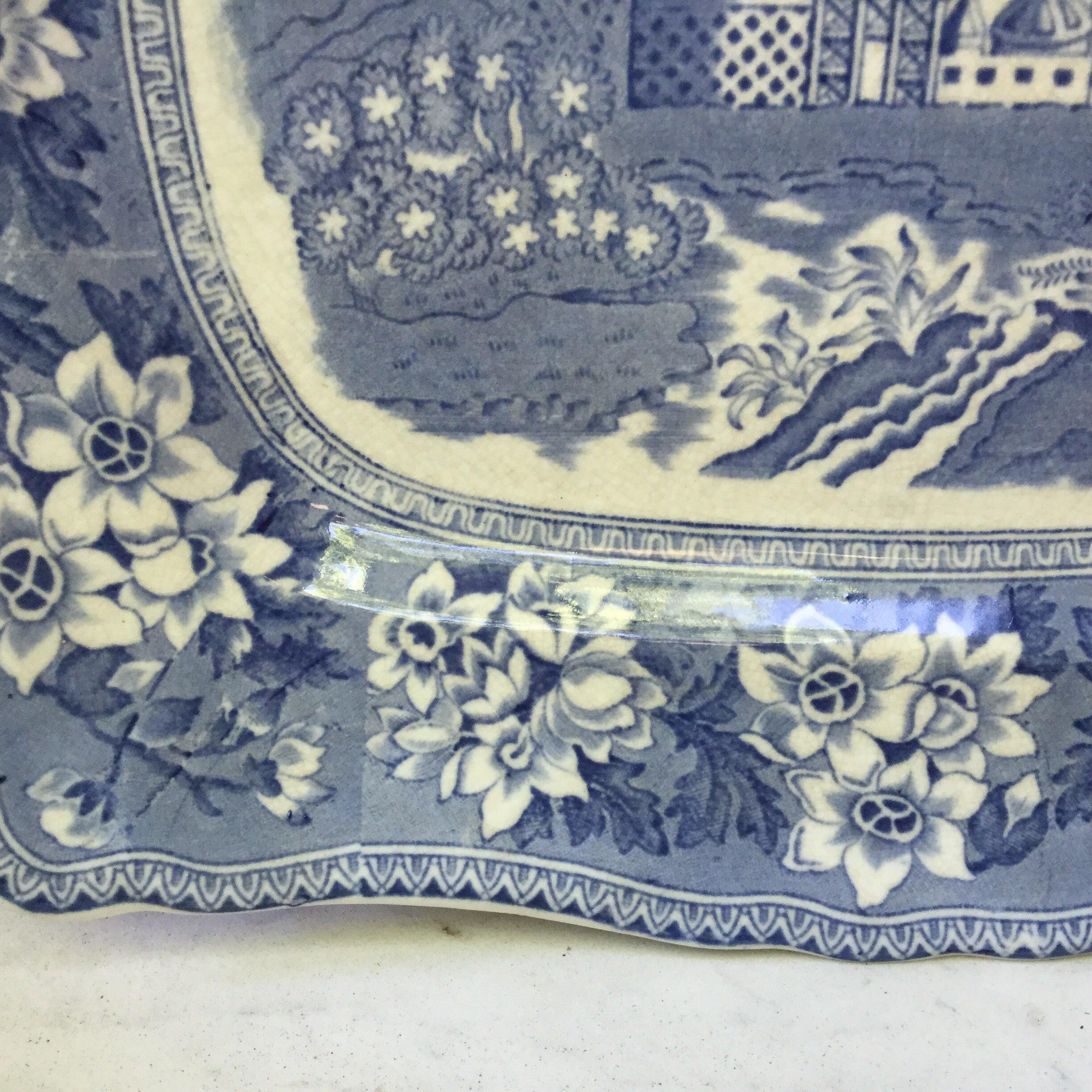 Set of Three Blue and White Plates Elephant Chinoiserie Pagoda Burslem In Good Condition In Austin, TX
