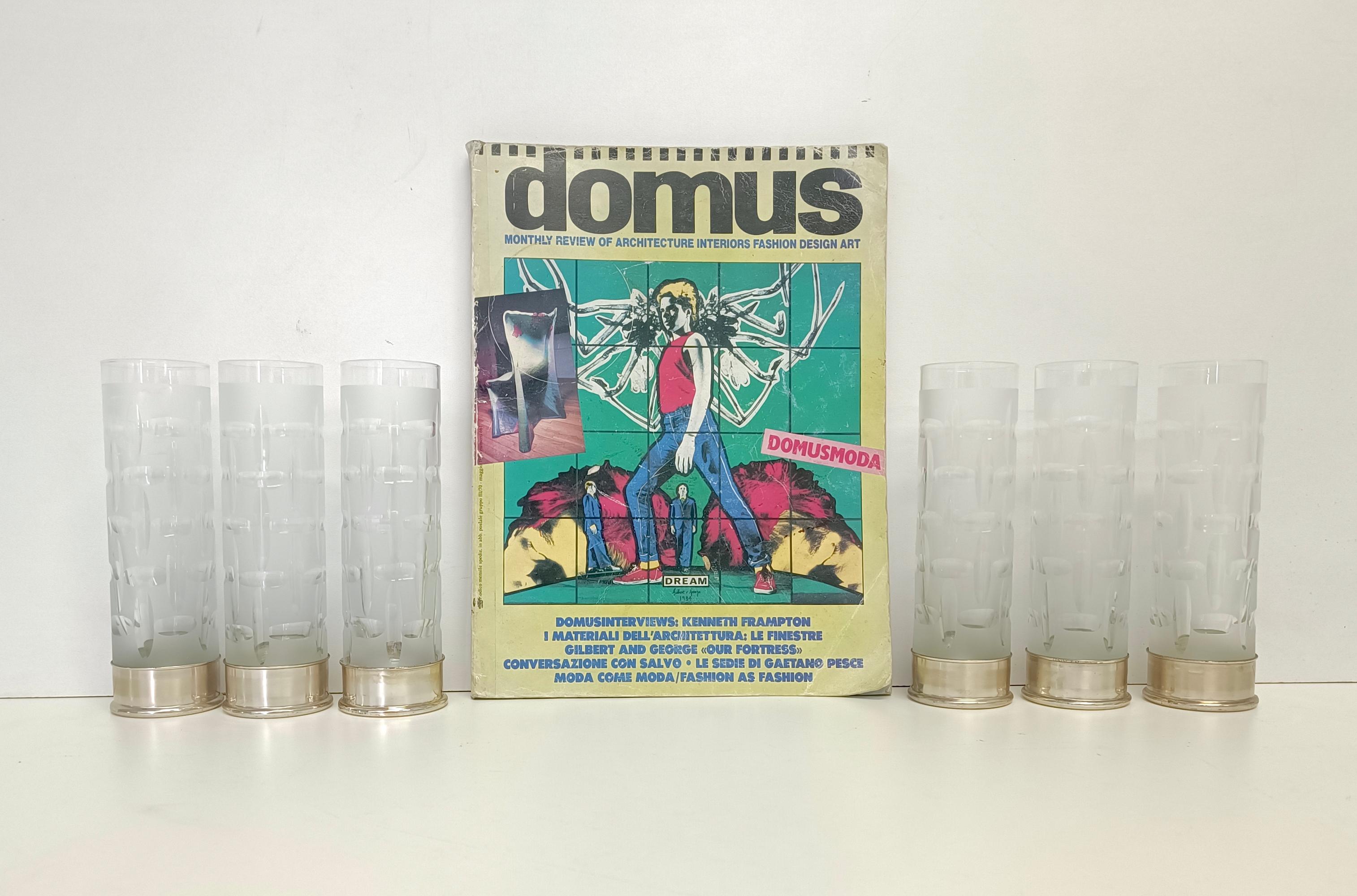 Tchèque Ensemble de six verres à bohème en cristal et argent en vente