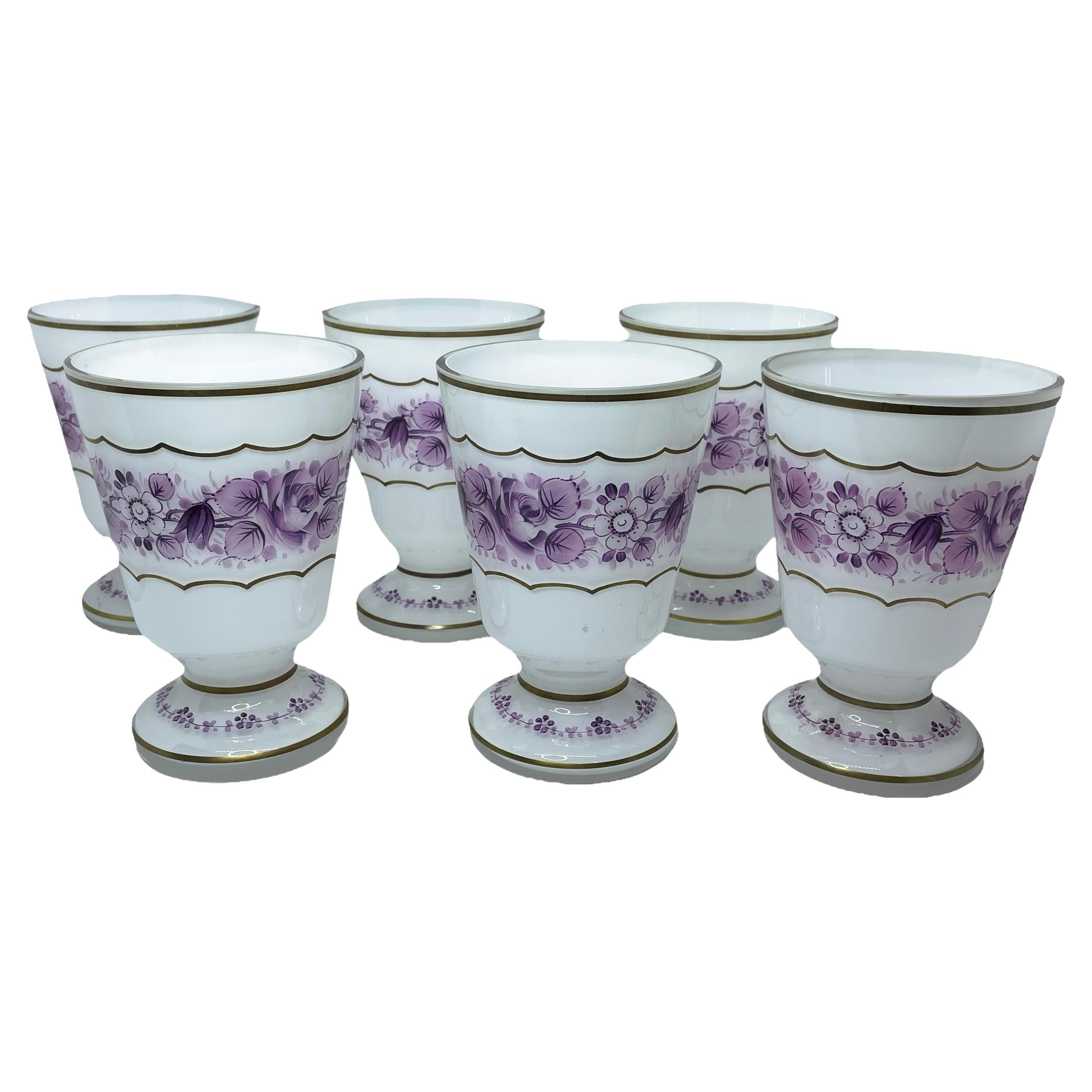 Beautiful set of six Bohemian art glass beaker. Attributed to a Bohemian glass company. Each beautiful piece of art for any room or just to display in your collection.