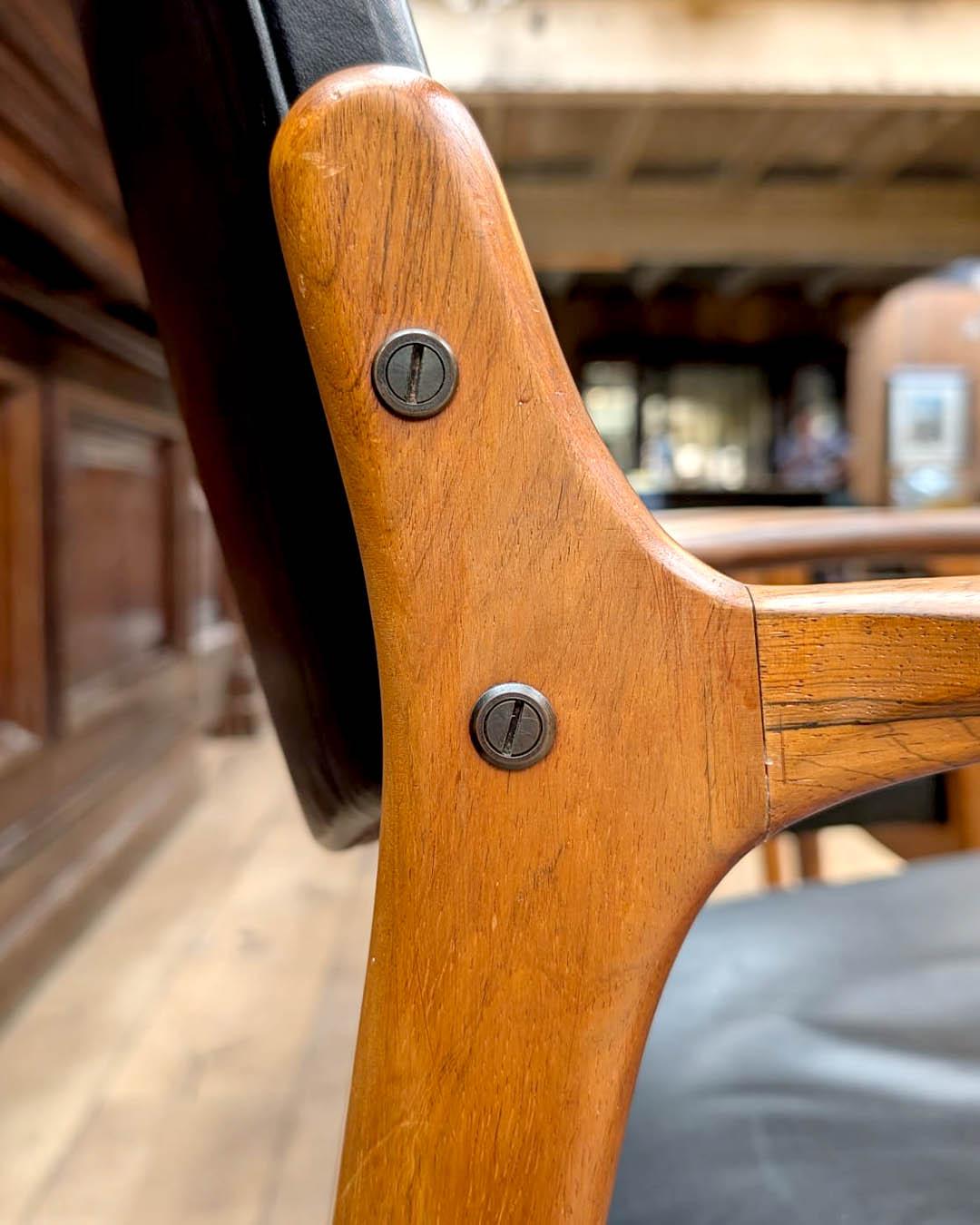 Set di sei poltrone Bondo Gravesen in teak e pelle nera - Danimarca, anni '60 in vendita 4