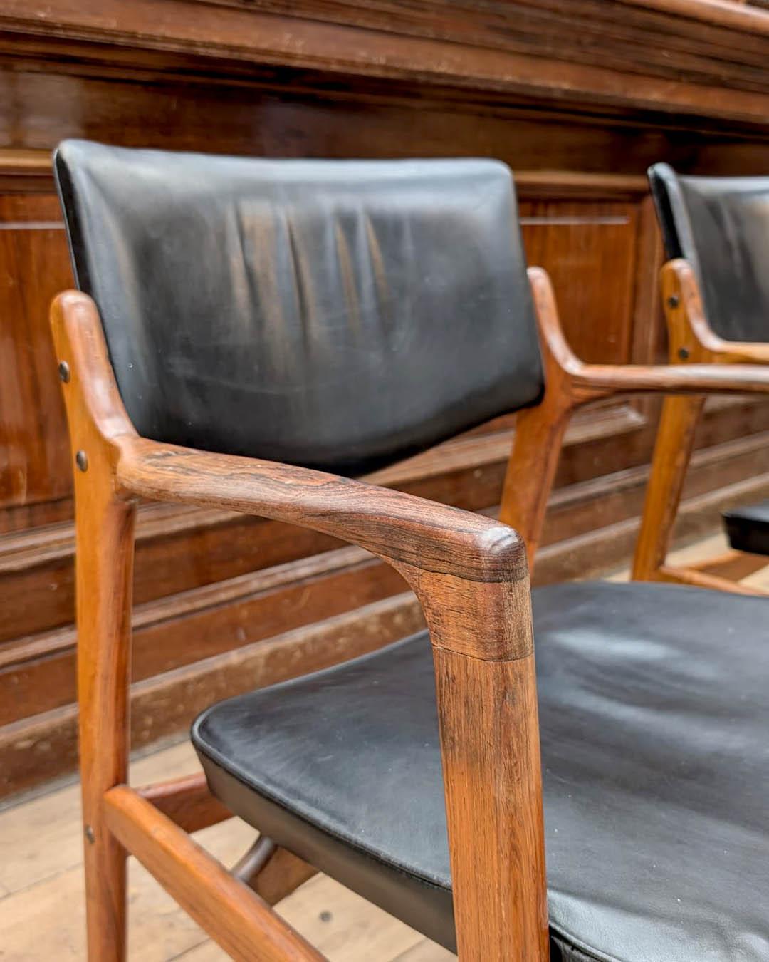 Set di sei poltrone Bondo Gravesen in teak e pelle nera - Danimarca, anni '60 in vendita 6