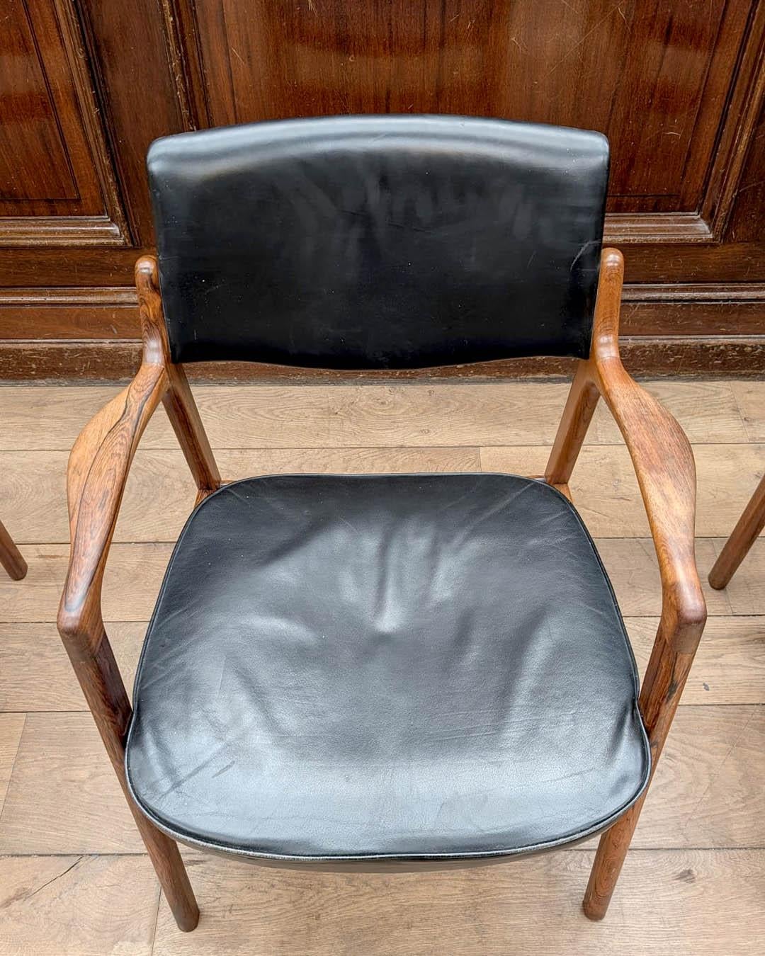 Set di sei poltrone Bondo Gravesen in teak e pelle nera - Danimarca, anni '60 in vendita 7
