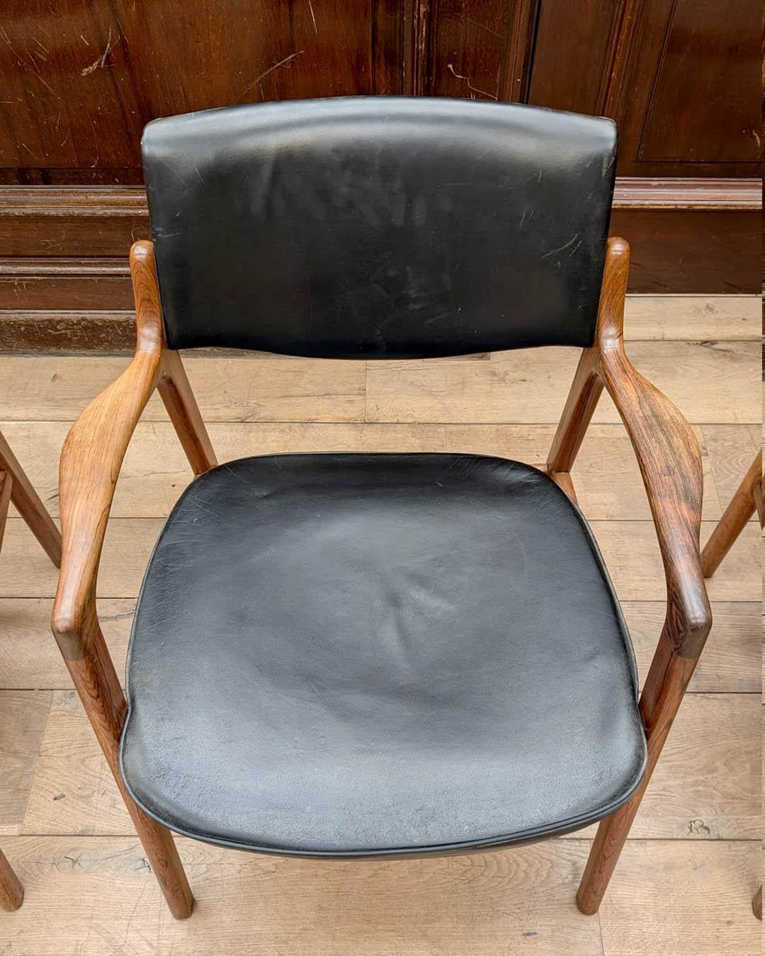 Set di sei poltrone Bondo Gravesen in teak e pelle nera - Danimarca, anni '60 in vendita 8