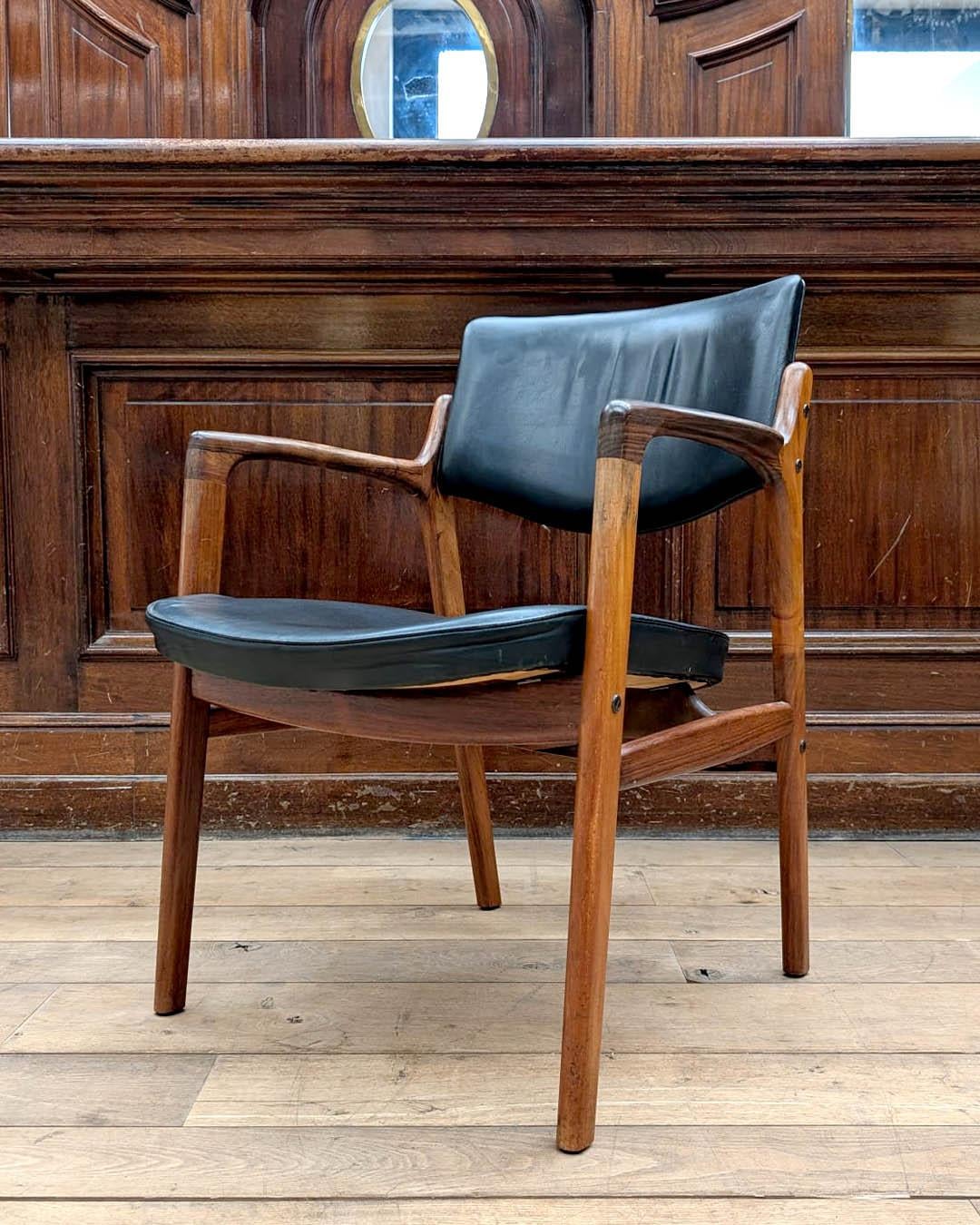 Set di sei poltrone Bondo Gravesen in teak e pelle nera - Danimarca, anni '60 in vendita 9