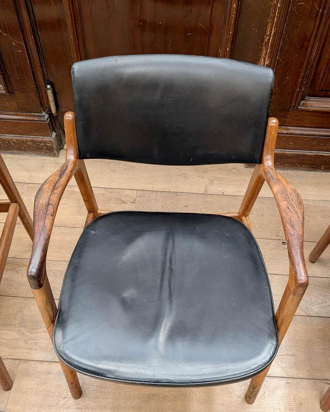 Set di sei poltrone Bondo Gravesen in teak e pelle nera - Danimarca, anni '60 in vendita 10