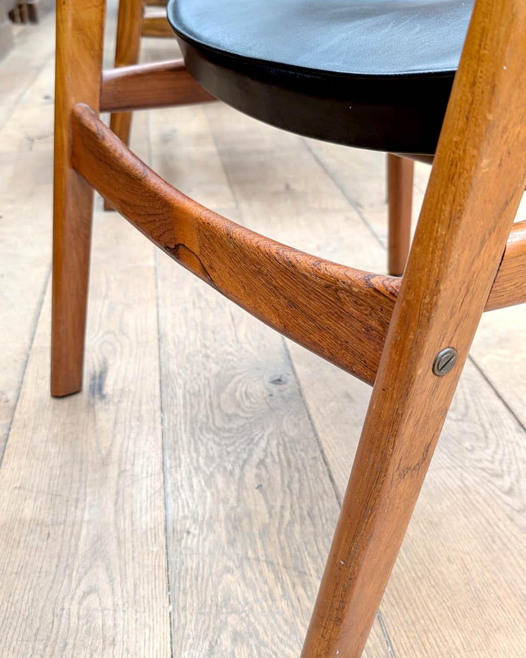 Set di sei poltrone Bondo Gravesen in teak e pelle nera - Danimarca, anni '60 in vendita 12