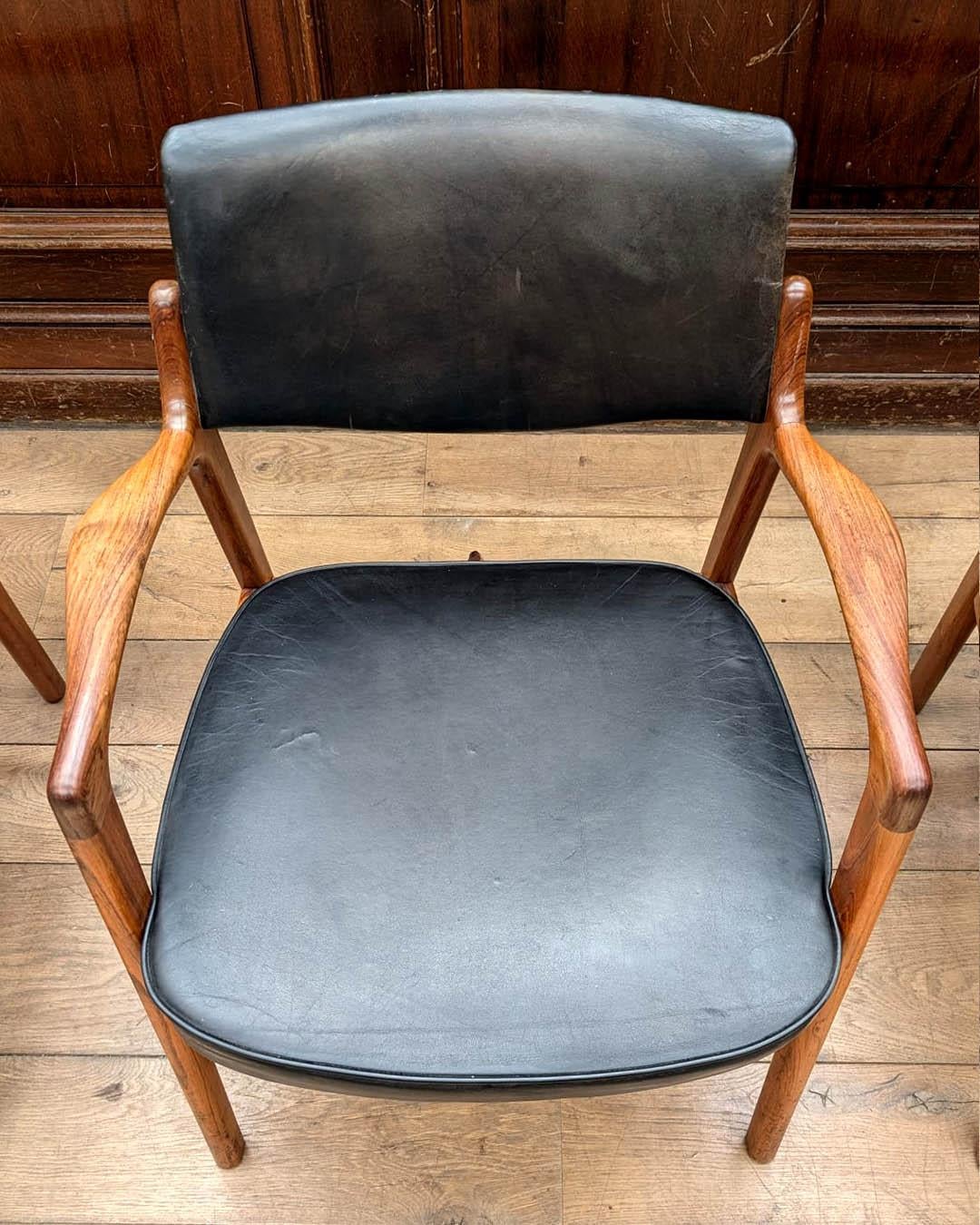 Set di sei poltrone Bondo Gravesen in teak e pelle nera - Danimarca, anni '60 in vendita 1