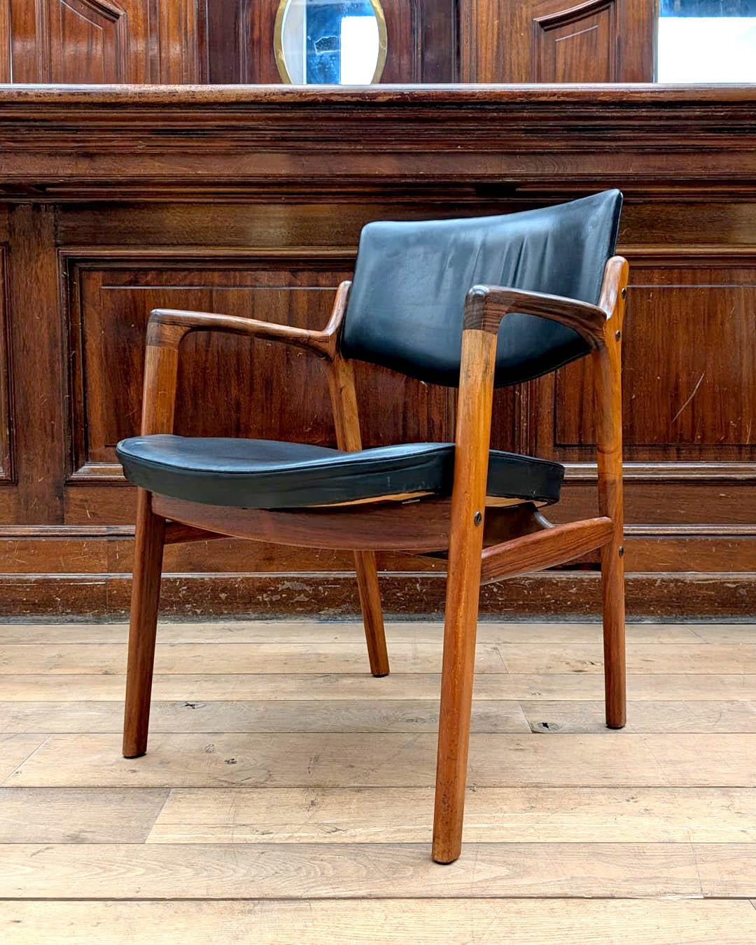 Set di sei poltrone Bondo Gravesen in teak e pelle nera - Danimarca, anni '60 in vendita 2