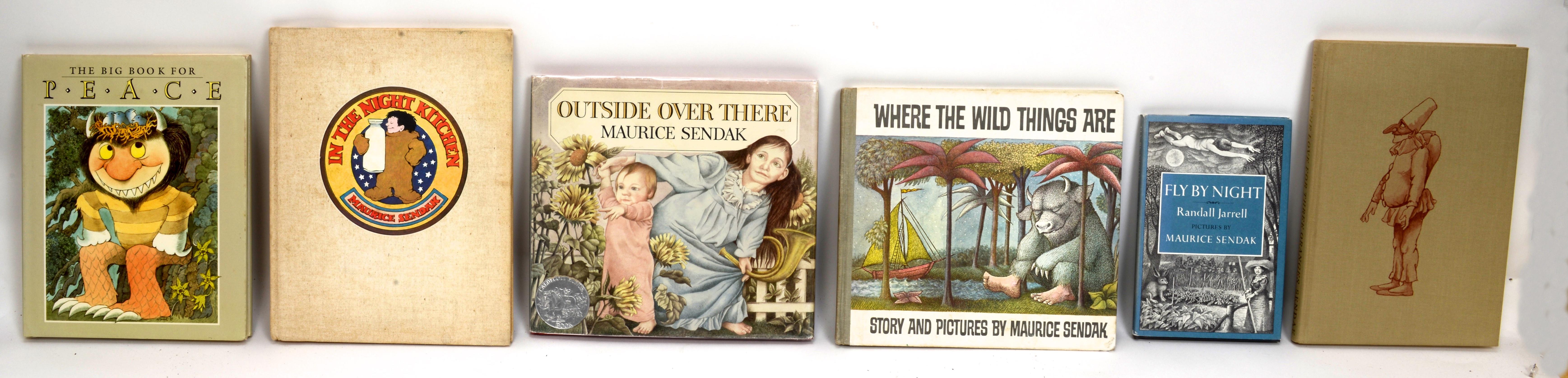 Set of six books with Illustrations by Maurice Sendak. 1. Outside over there by Maurice Sendak. 2nd Edition Hardcover with broadart covered dust jacket. Harper Row 1981 with 